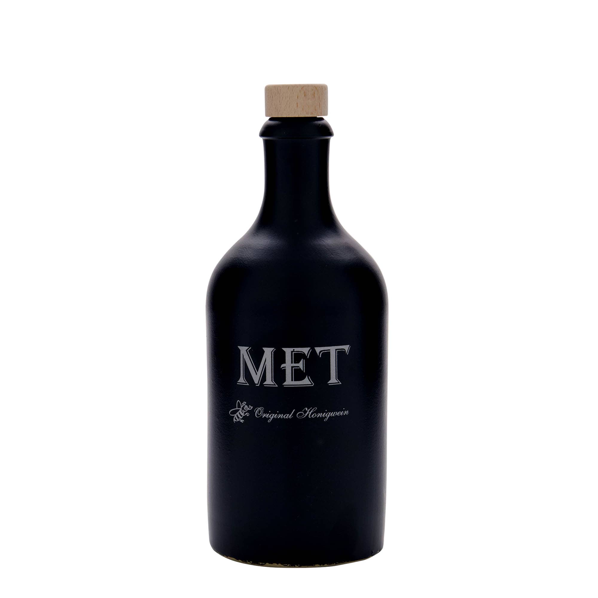500 ml Toprak Sürahi, Motif: Met, Porselen, siyah, Ağız: Mantar