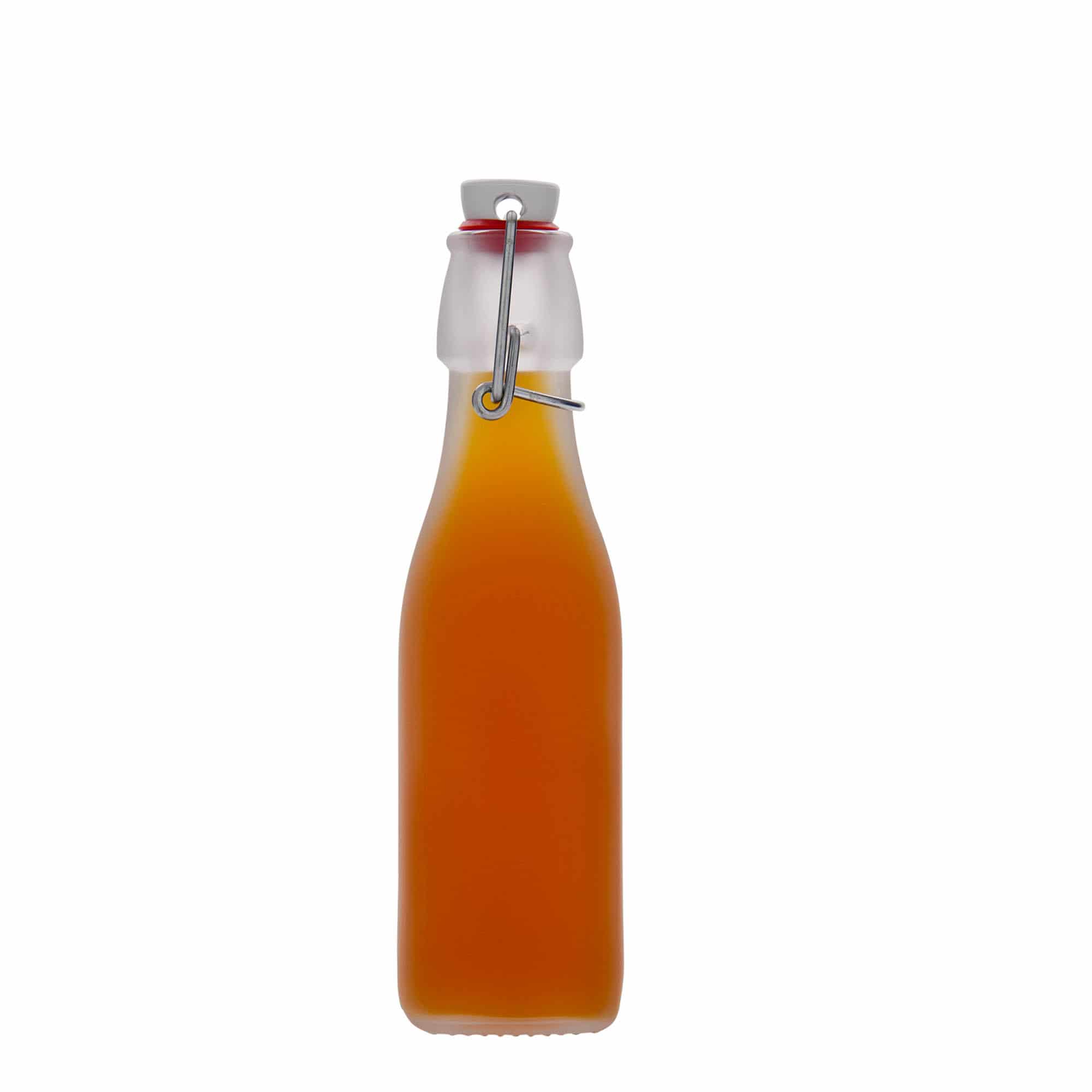 250 ml cam şişe 'Swing, kare, beyaz, ağız: mandallı kapak