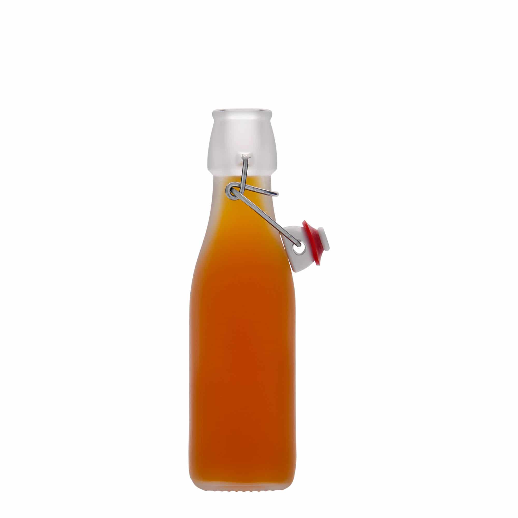 250 ml cam şişe 'Swing, kare, beyaz, ağız: mandallı kapak