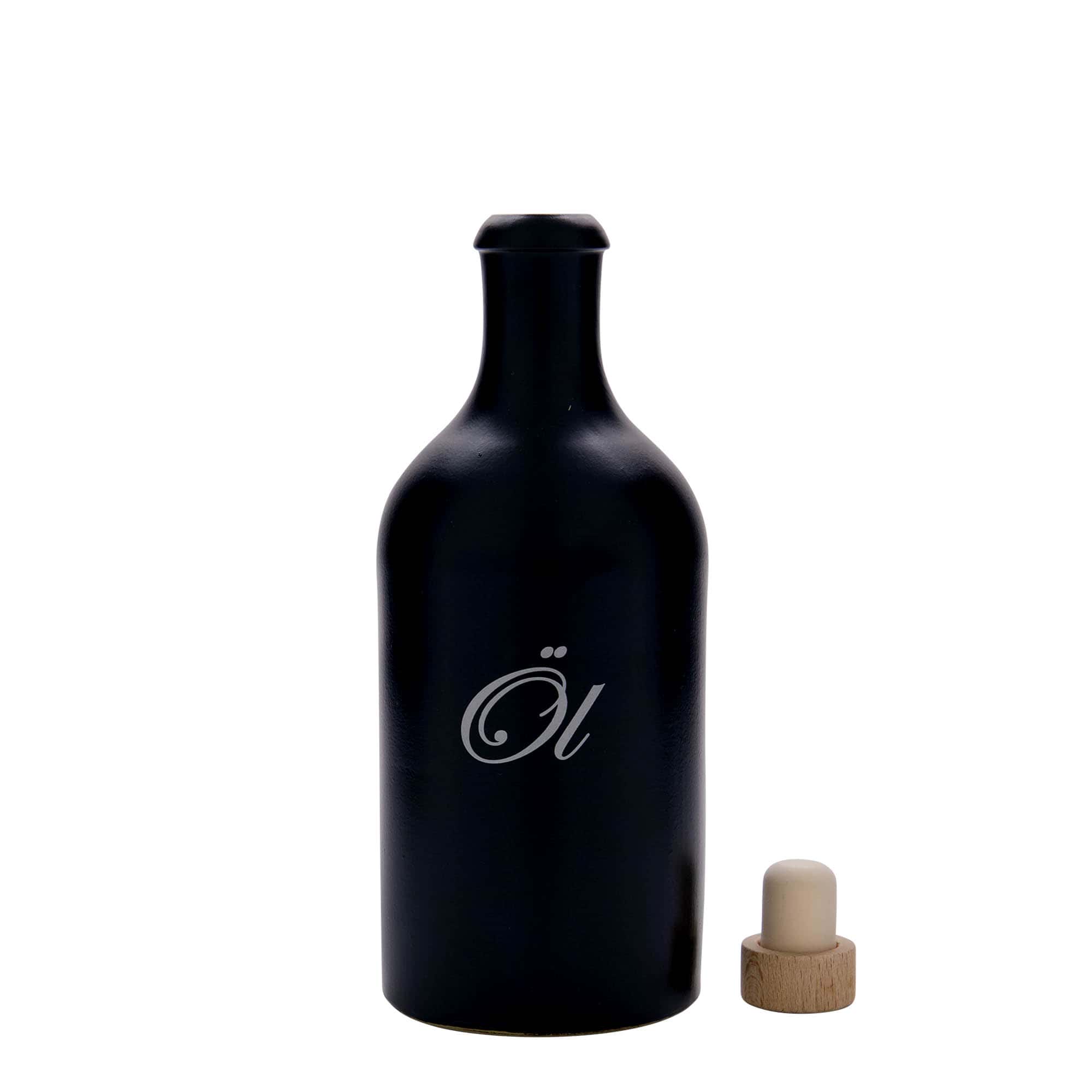 500 ml Toprak Sürahi, Motif: Yağ, Porselen, siyah, Ağız: Mantar