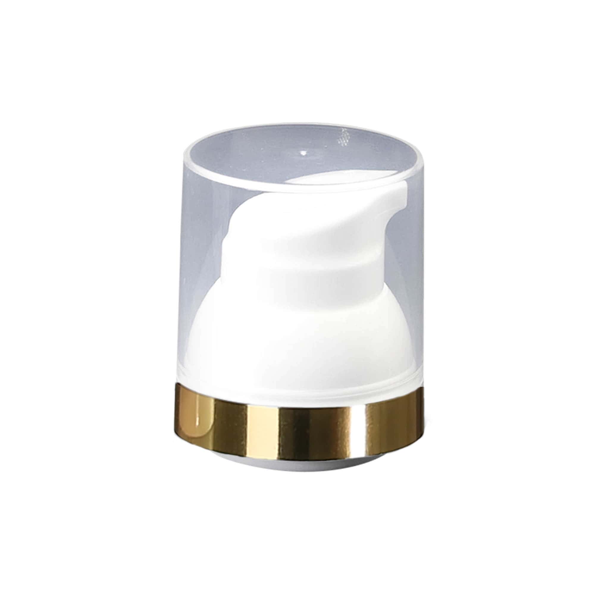 Airless Dispenser Pompa Kafası „Mezzo“, Tip D, PP plastik, beyaz ve altın kenarlı şeffaf kapaklı