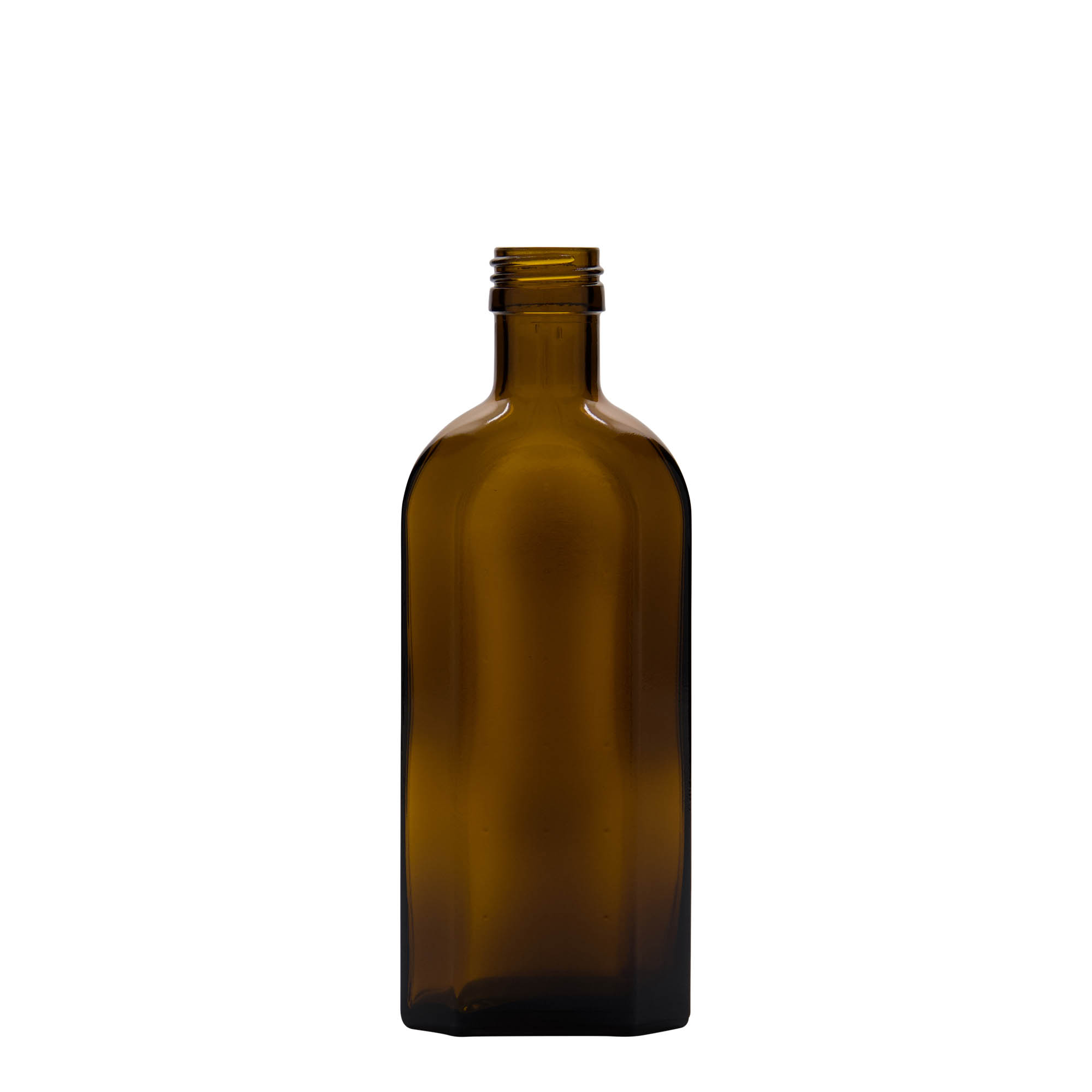 250 ml İlaç Şişesi Meplat, oval, cam, kahverengi, ağız: PP 28