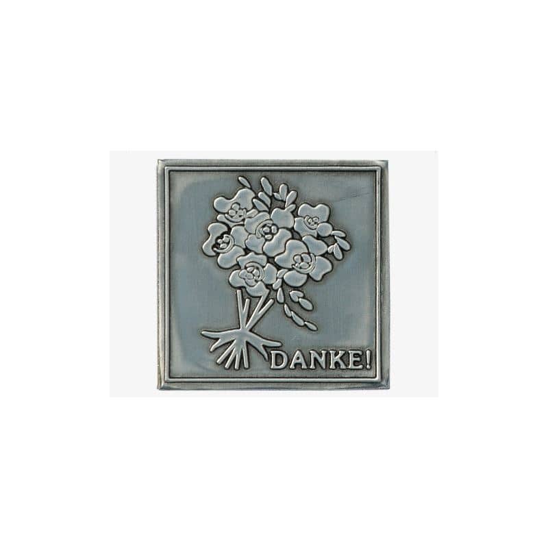 Kalay etiketi 'Danke', kare, metal, gümüş
