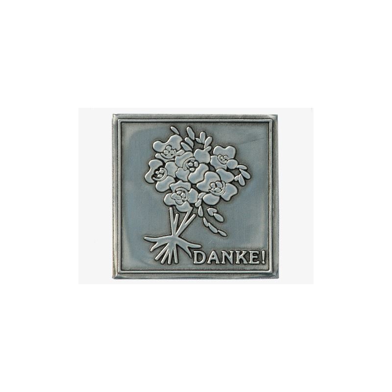Kalay etiketi 'Danke', kare, metal, gümüş Kalay etiketi 'Danke', kare, metal, gümüş