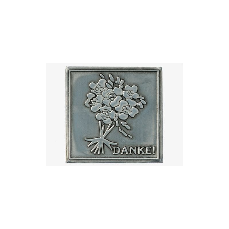 Kalay etiketi 'Danke', kare, metal, gümüş