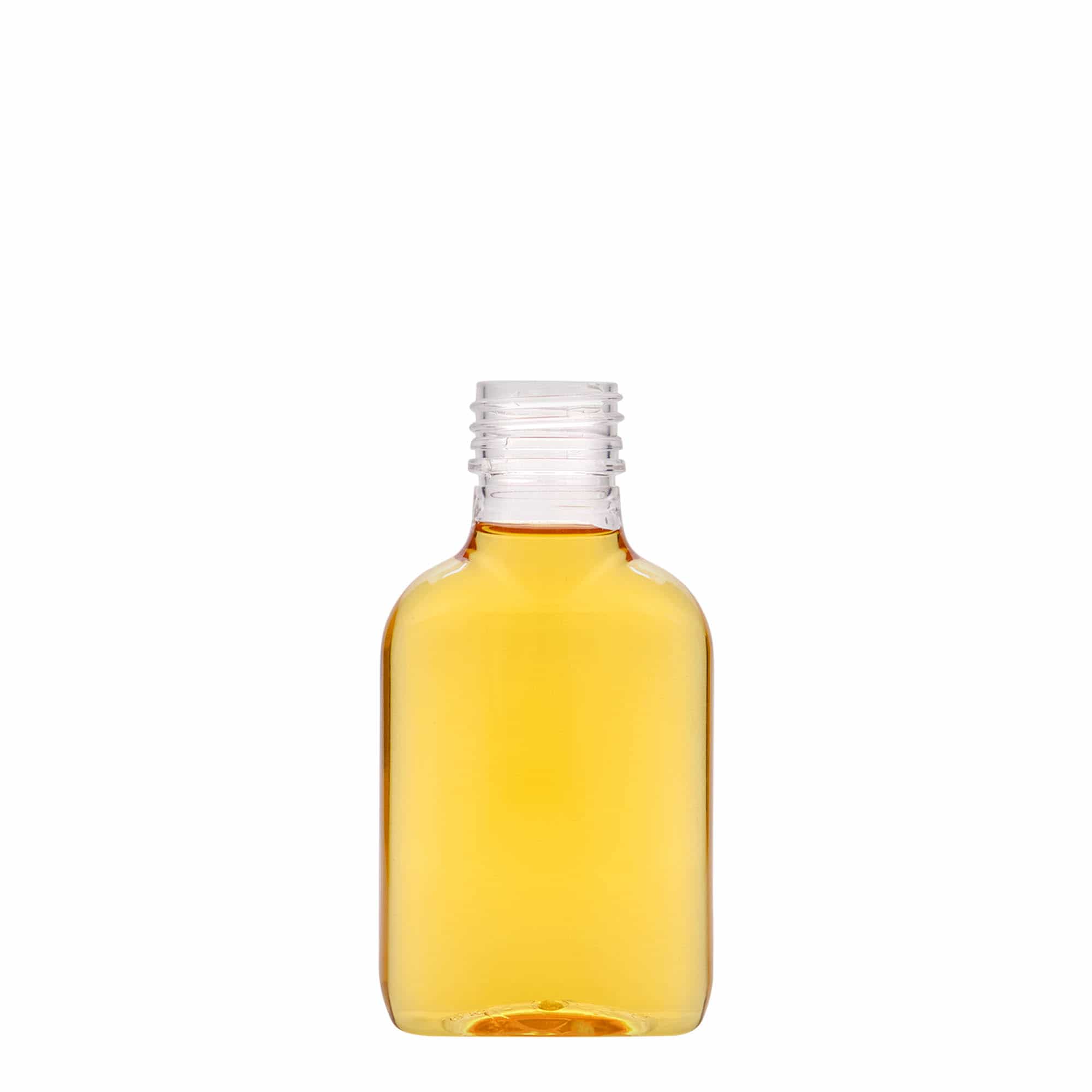 100 ml Cep şişesi, oval, PET plastik, Ağız: PP 28