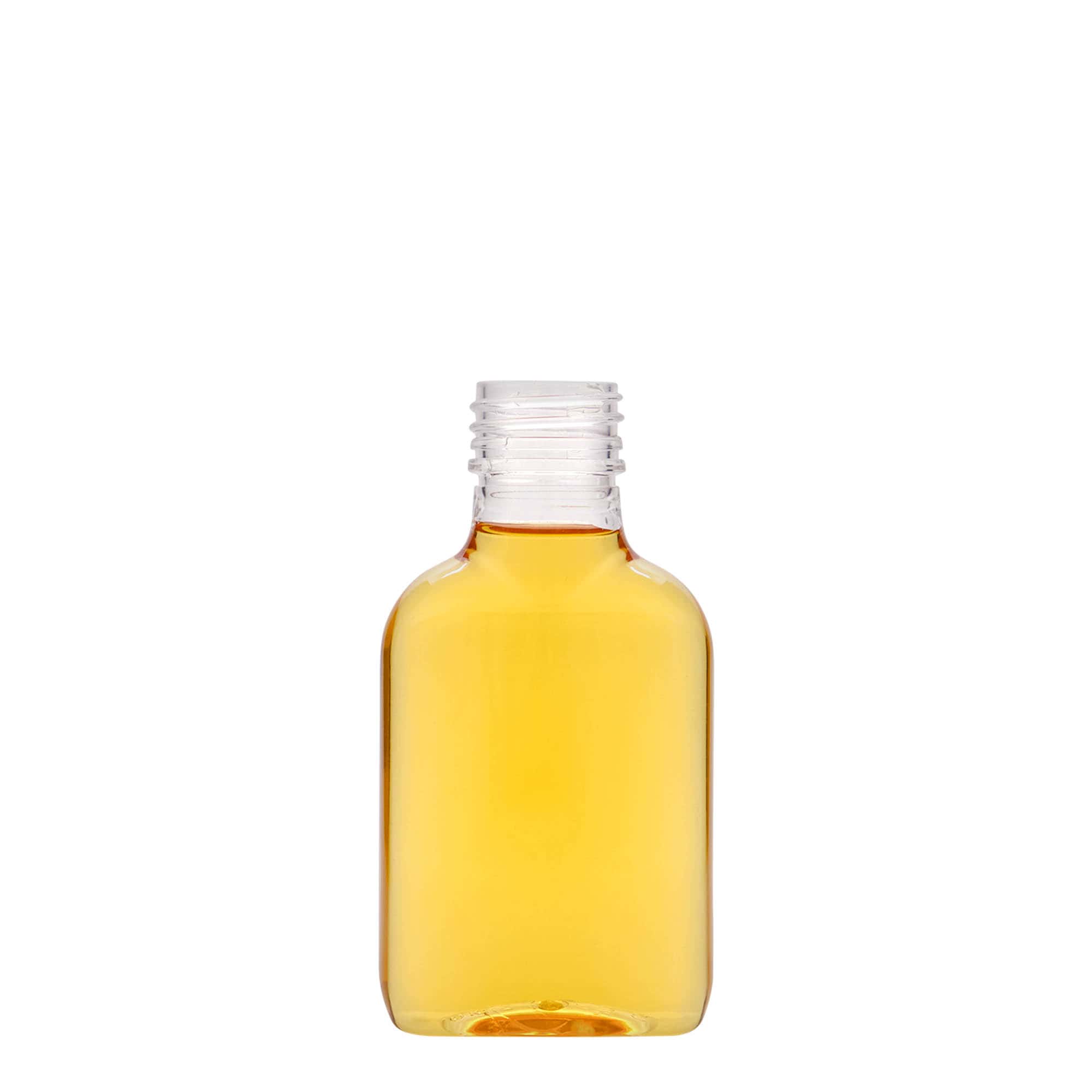 100 ml Cep şişesi, oval, PET plastik, Ağız: PP 28