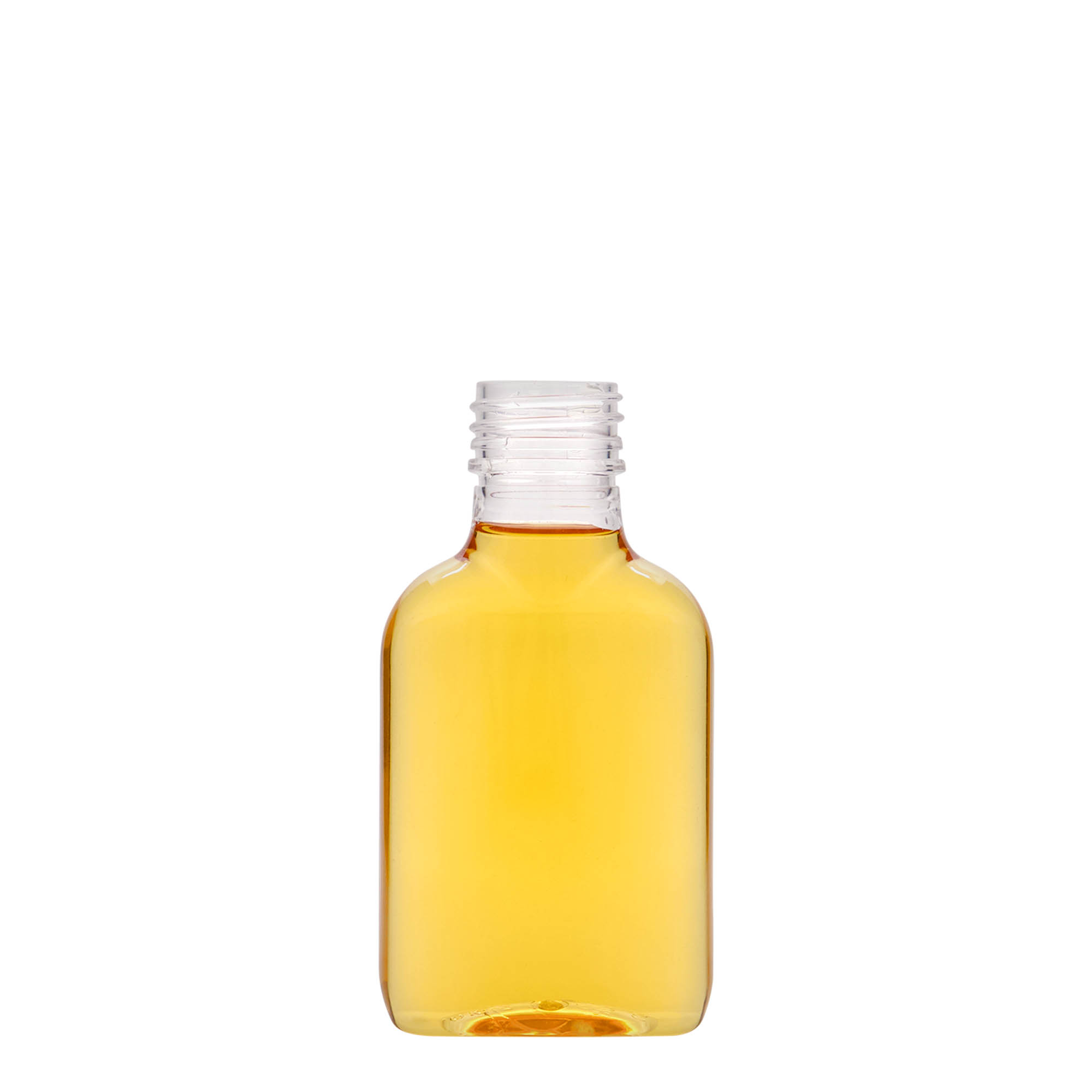 100 ml Cep şişesi, oval, PET plastik, Ağız: PP 28