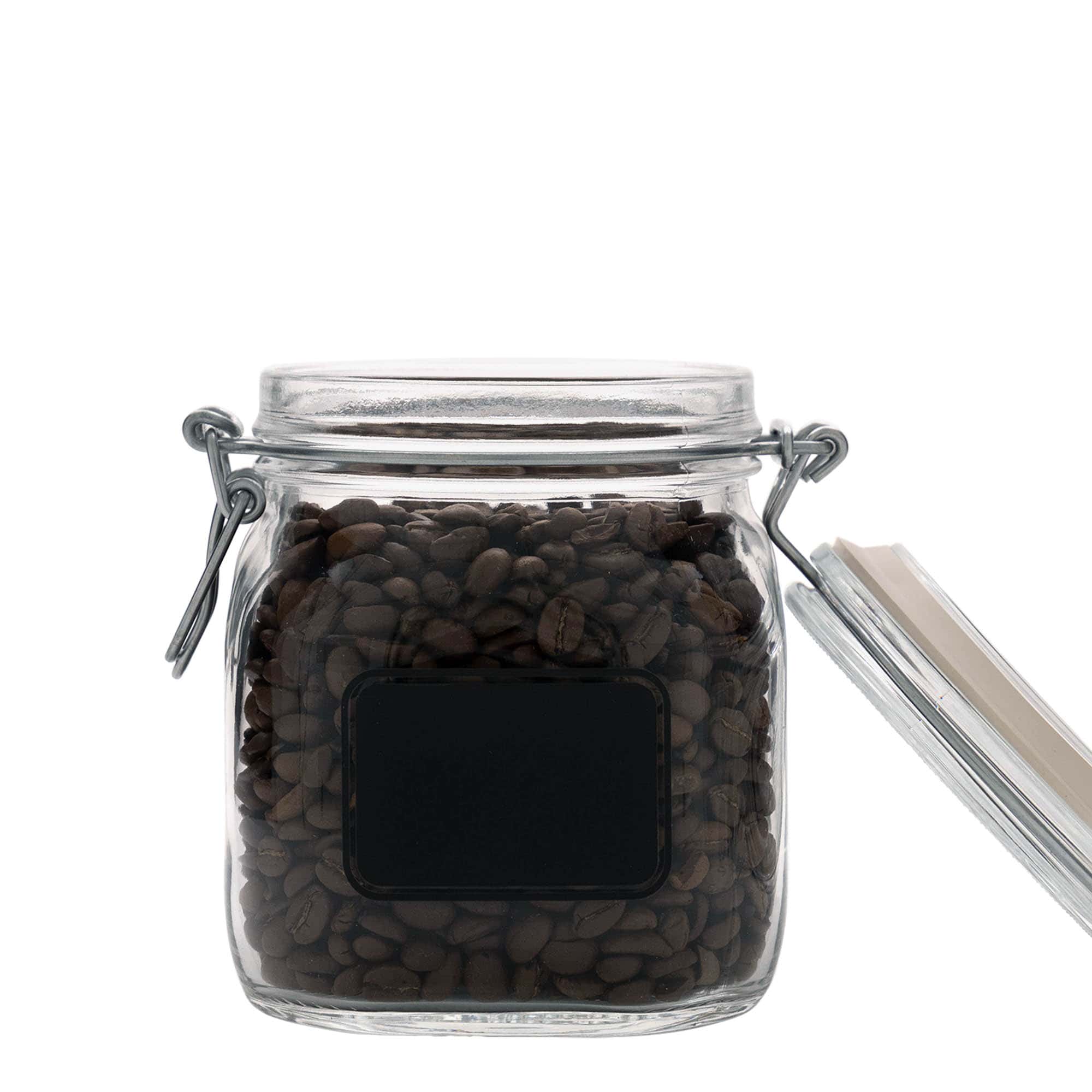 750 ml Tel kapaklı kavanoz 'Fido', Motif: Etiket alanı, kare, Ağız: Tel kapaklı kapak