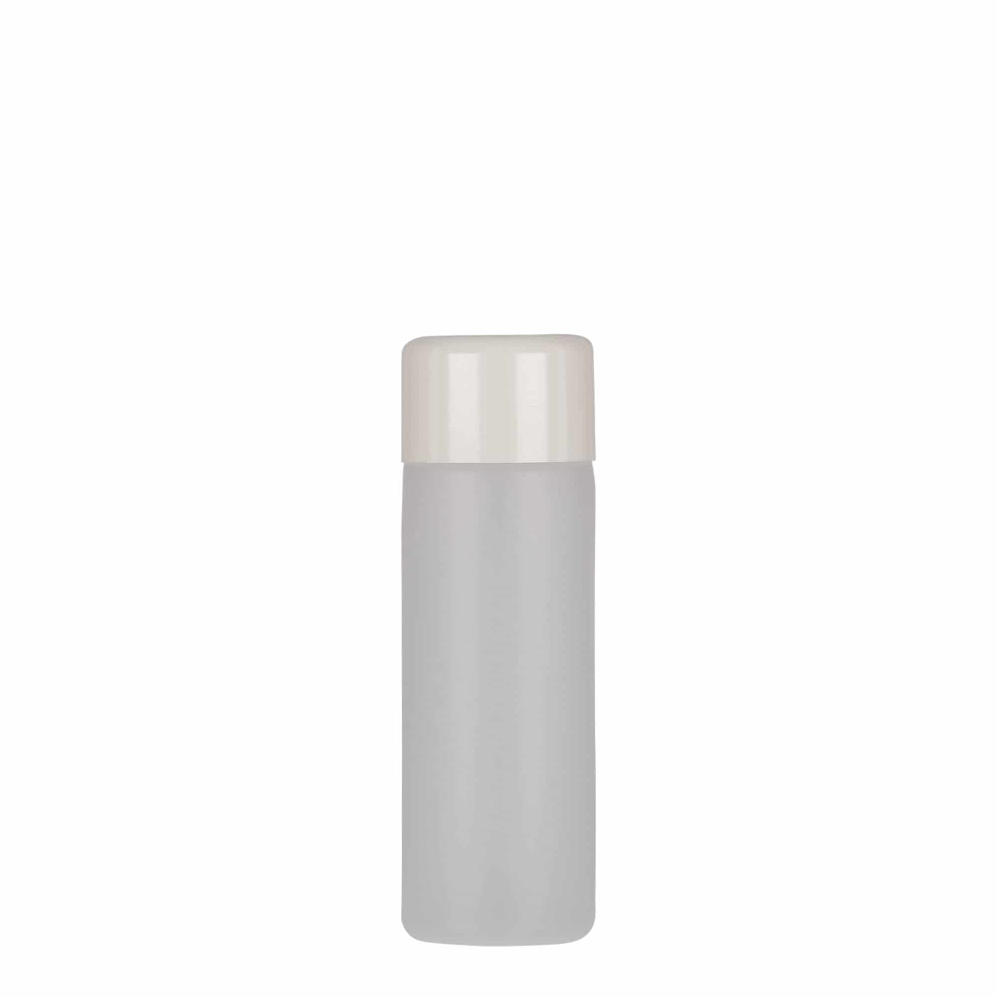 50 ml yuvarlak şişe, PE plastik, doğal, ağız: vidalı kapak