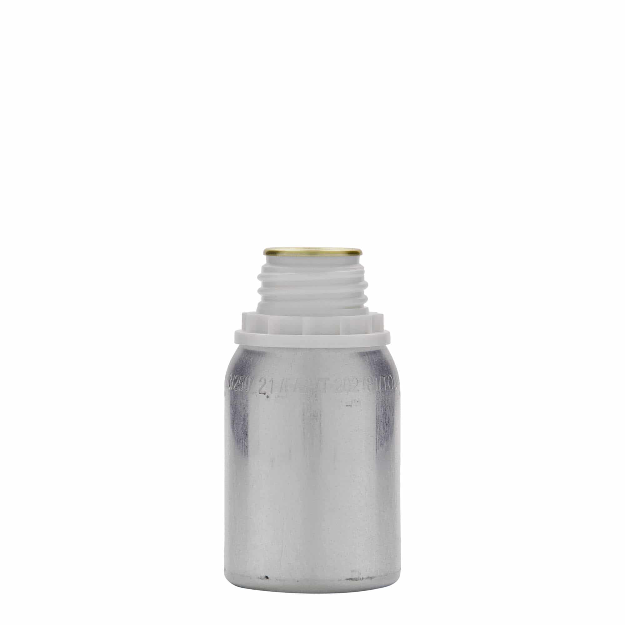 125 ml alüminyum şişe, metal, gümüş, ağız: DIN 32