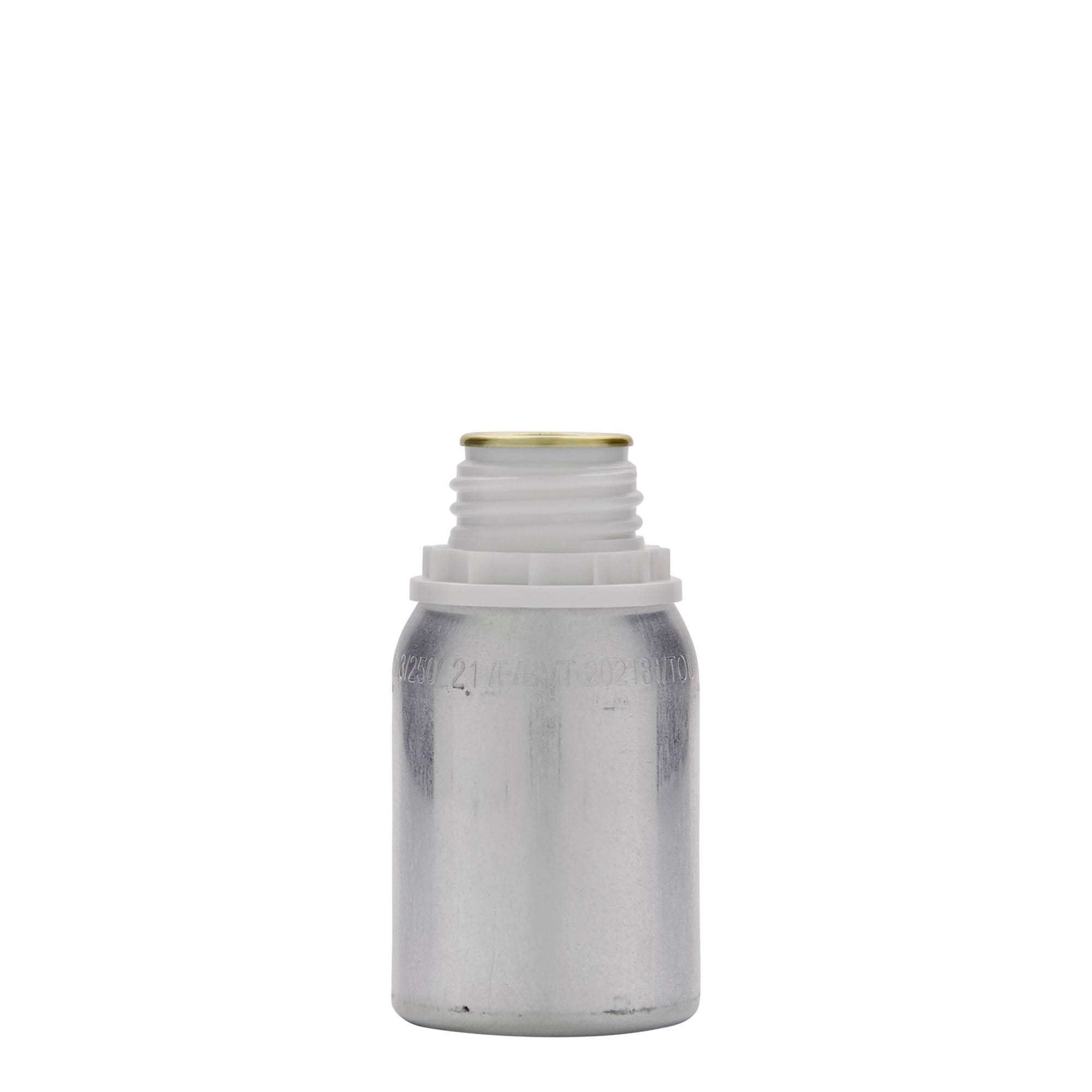 125 ml alüminyum şişe, metal, gümüş, ağız: DIN 32