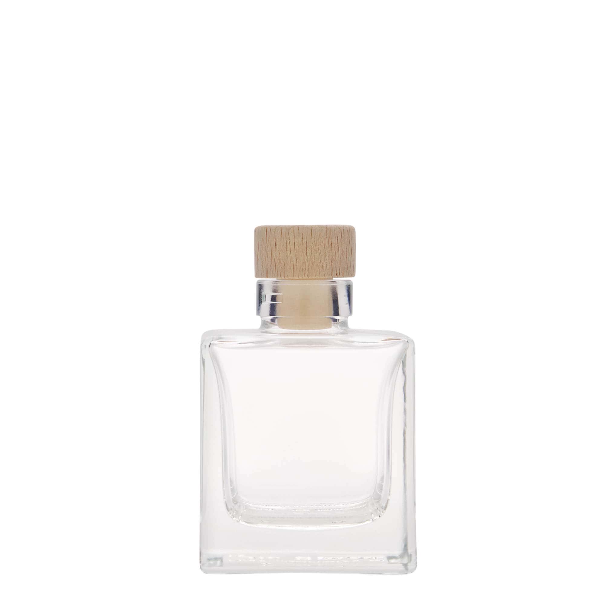 100 ml Cam şişe 'Cube', kare, ağız: mantar