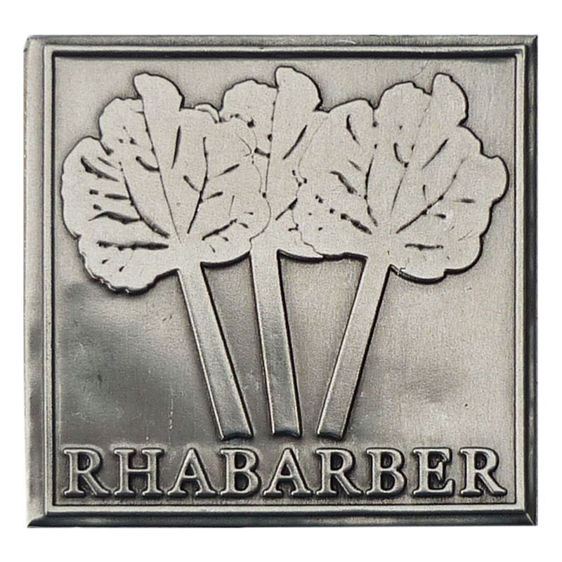 Teneke etiket 'Rhabarber', kare, metal, gümüş