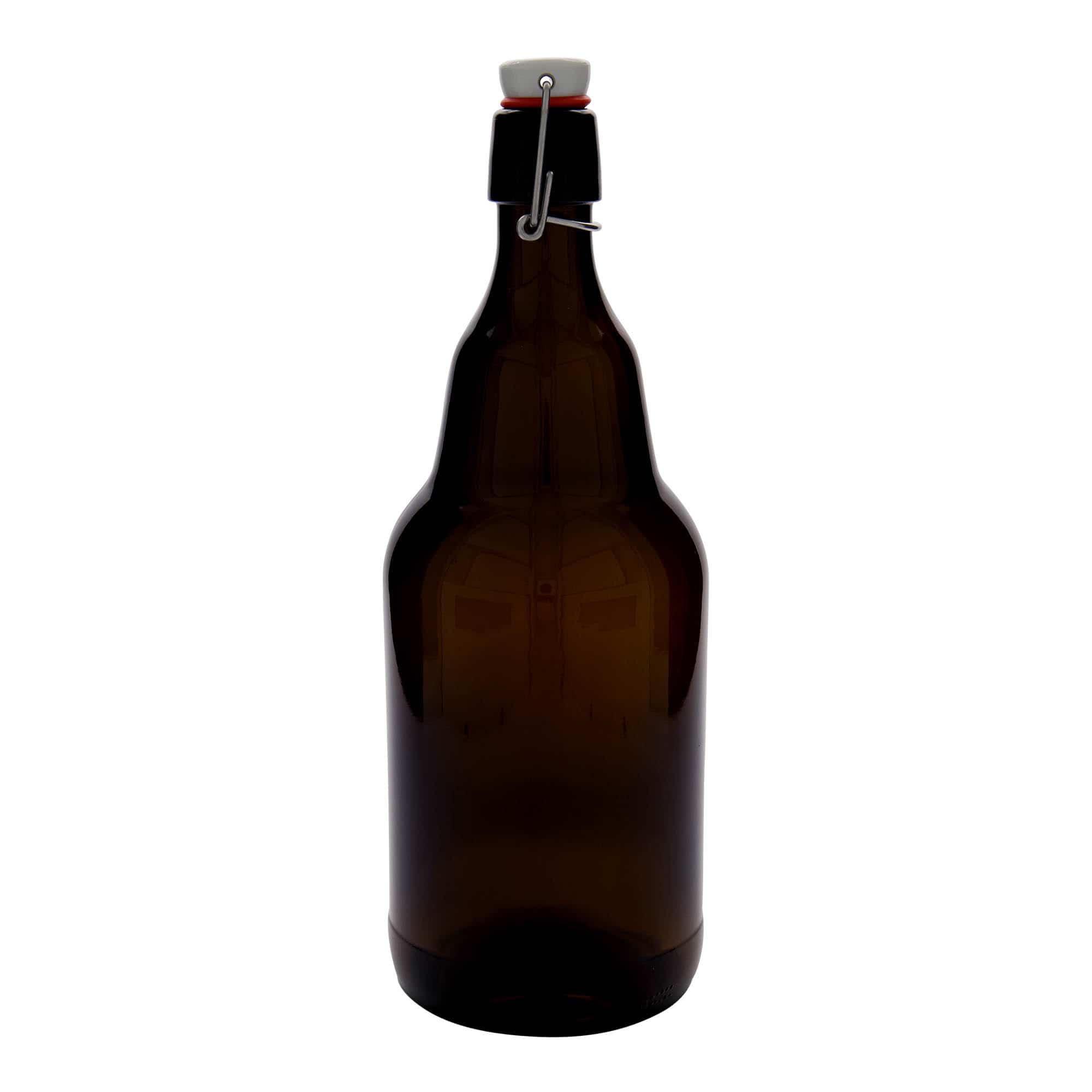 2.000 ml bira şişesi, cam, kahverengi, ağız: mandallı kapak