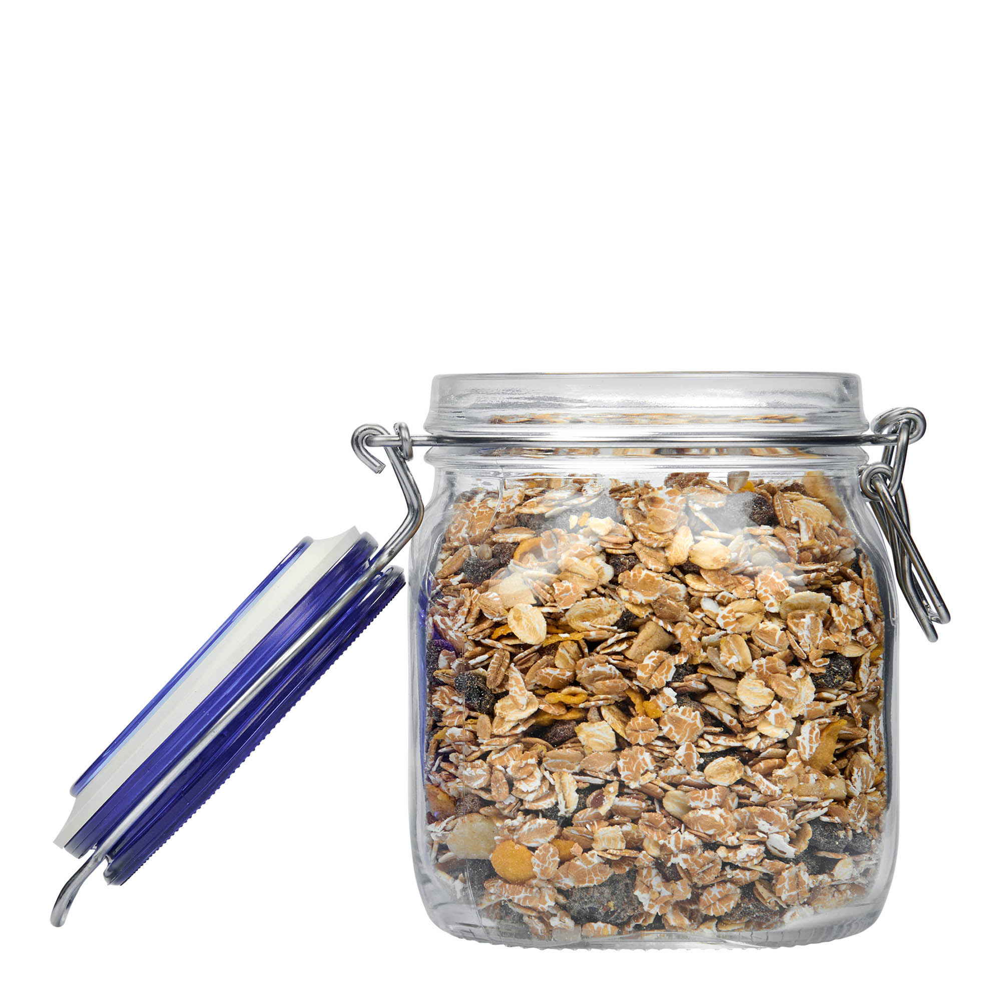 750 ml Tel Mandallı Kavanoz 'Fido' Mavi Kapak, kare, ağız: tel mandallı kapak