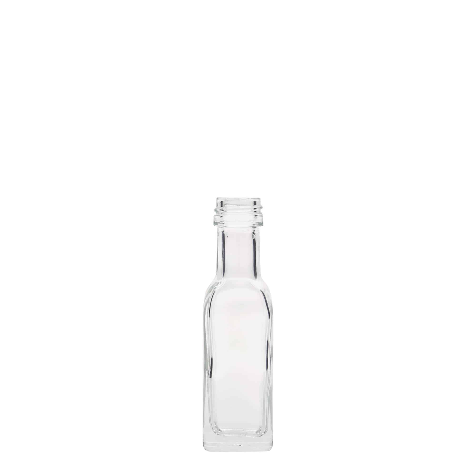 20 ml cam şişe 'Marasca', kare, ağız: PP 18