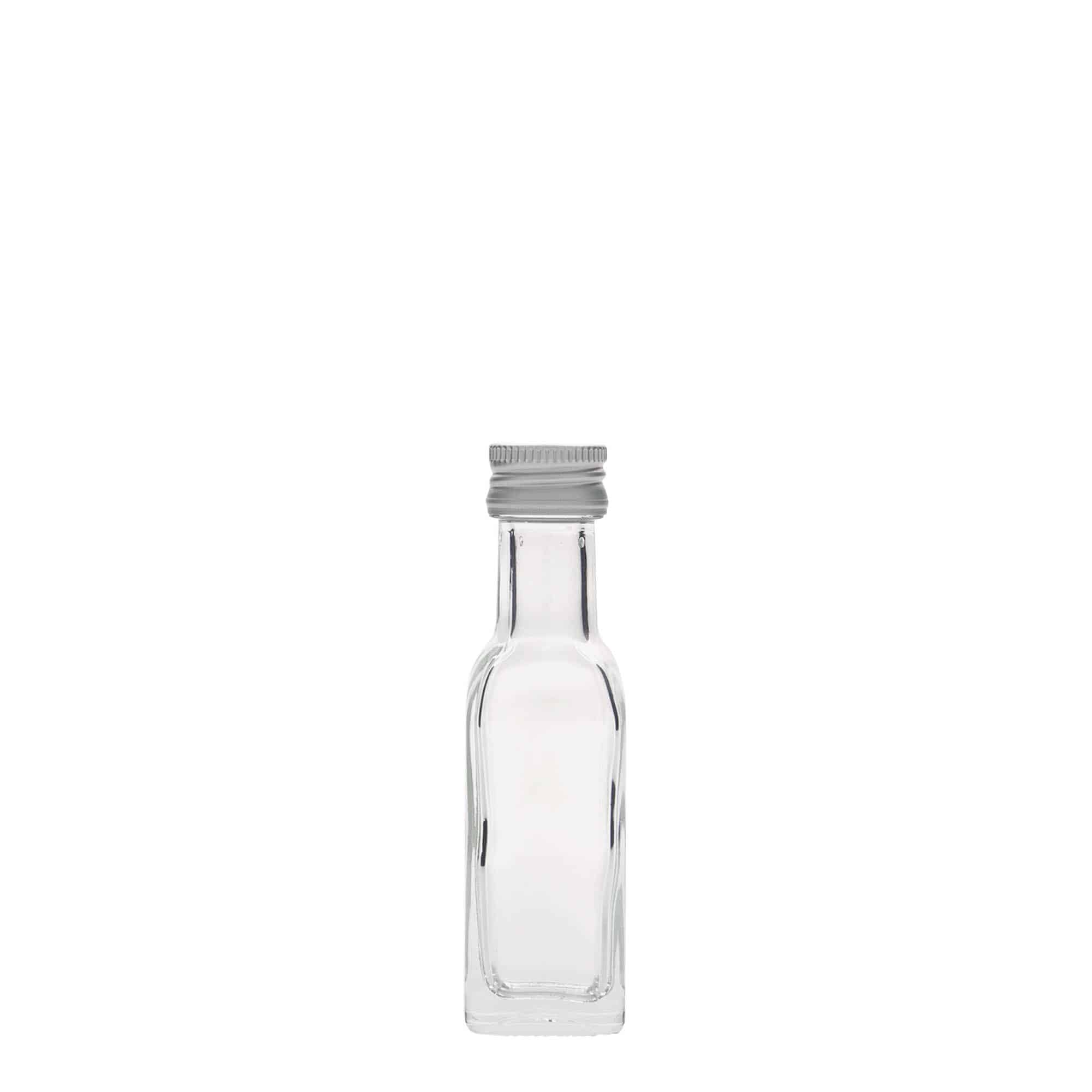 20 ml cam şişe 'Marasca', kare, ağız: PP 18