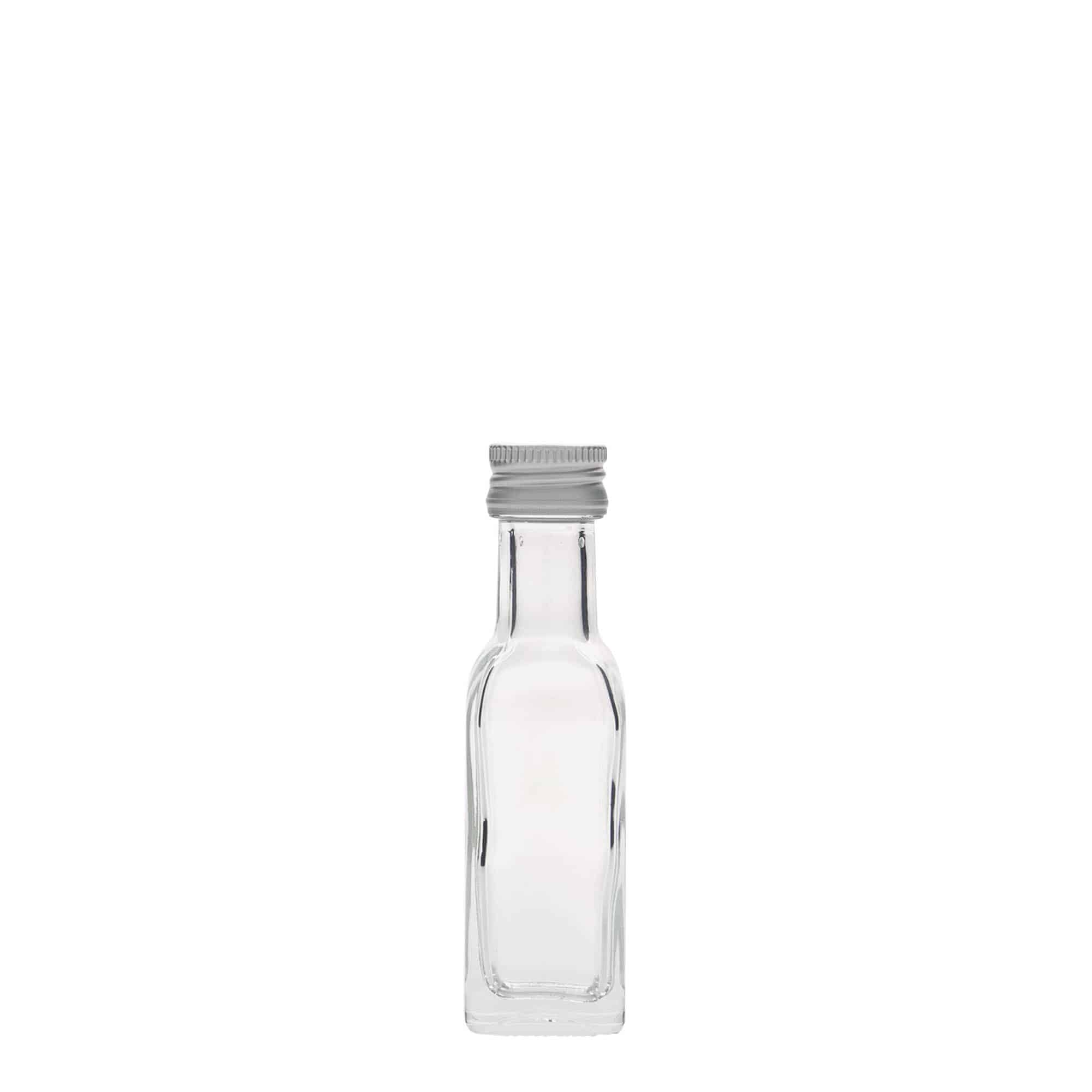 20 ml cam şişe 'Marasca', kare, ağız: PP 18