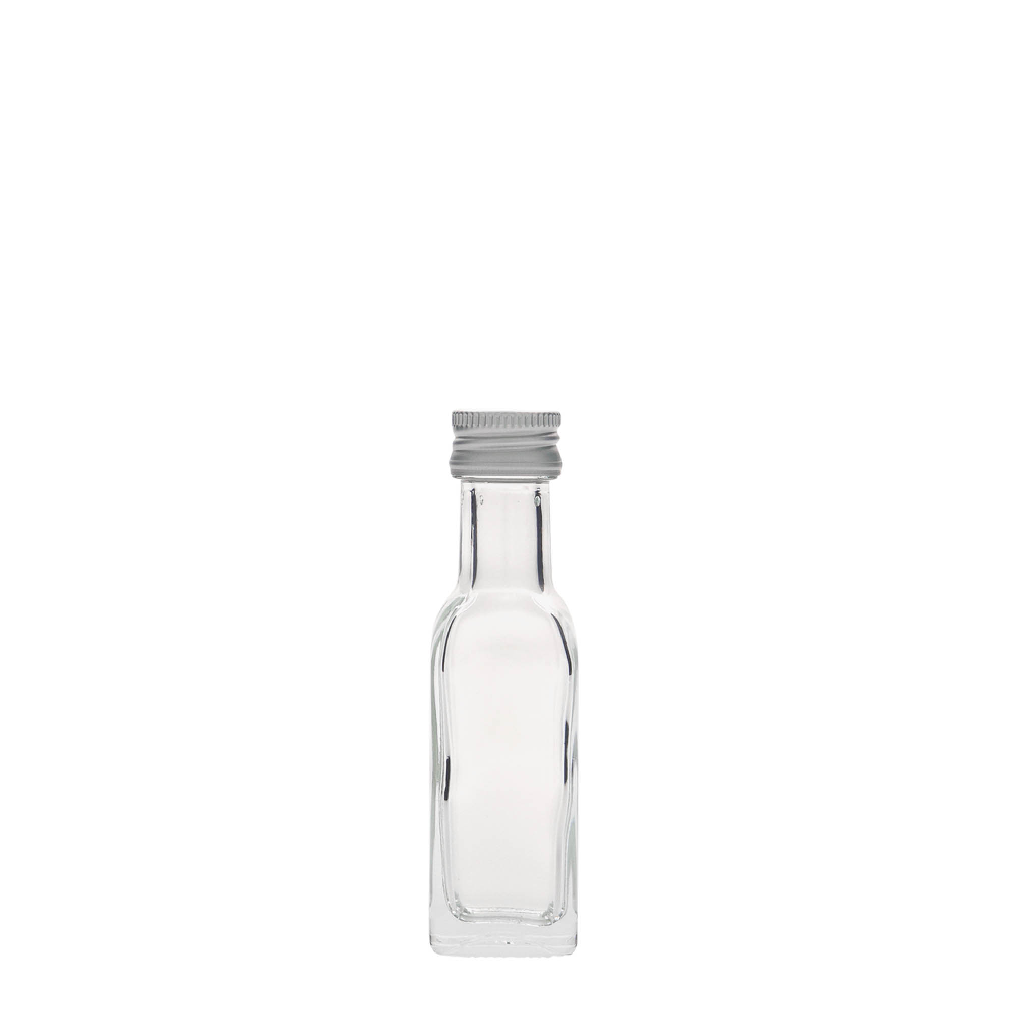 20 ml cam şişe 'Marasca', kare, ağız: PP 18