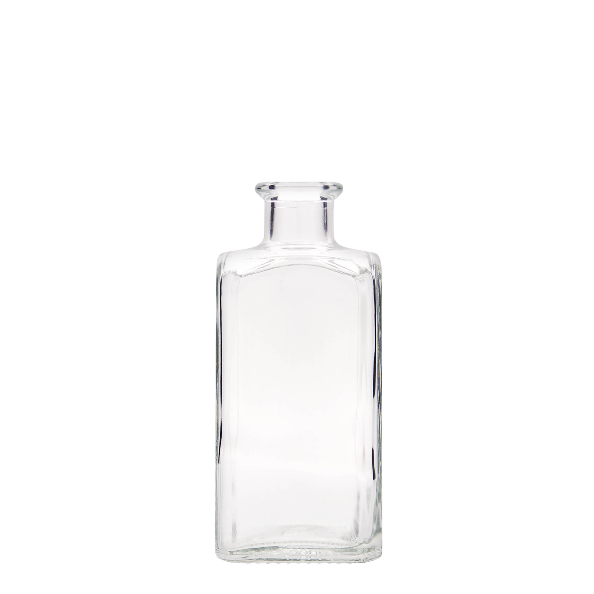 250 ml Cam şişe Eczacı Carré, kare, ağız: mantar
