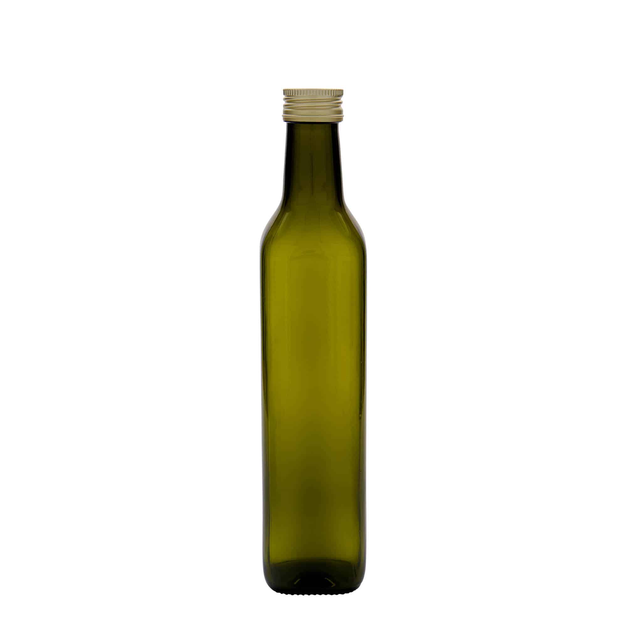 500 ml Cam Şişe 'Marasca', kare, antik yeşil, Ağız: PP 31,5