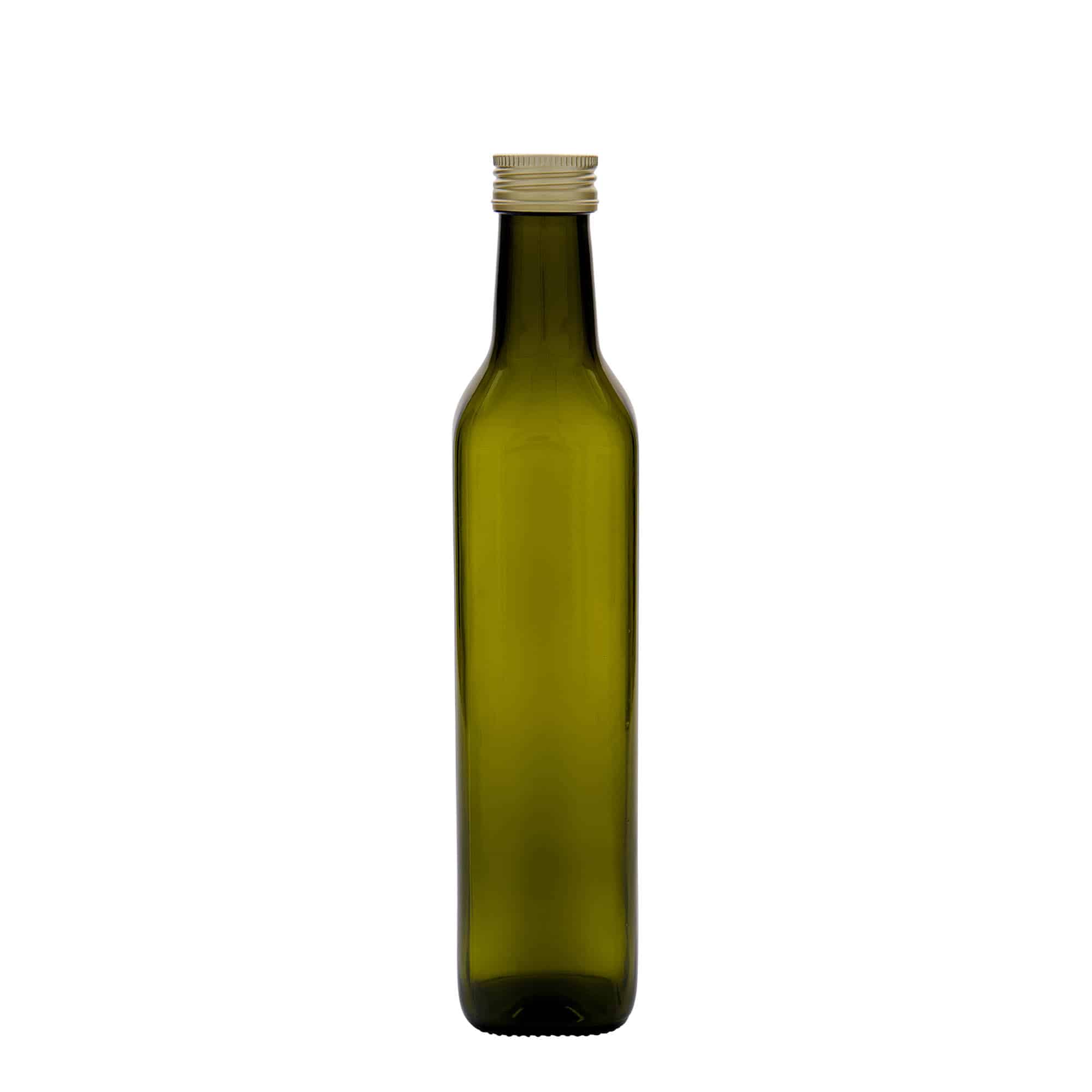 500 ml Cam Şişe 'Marasca', kare, antik yeşil, Ağız: PP 31,5