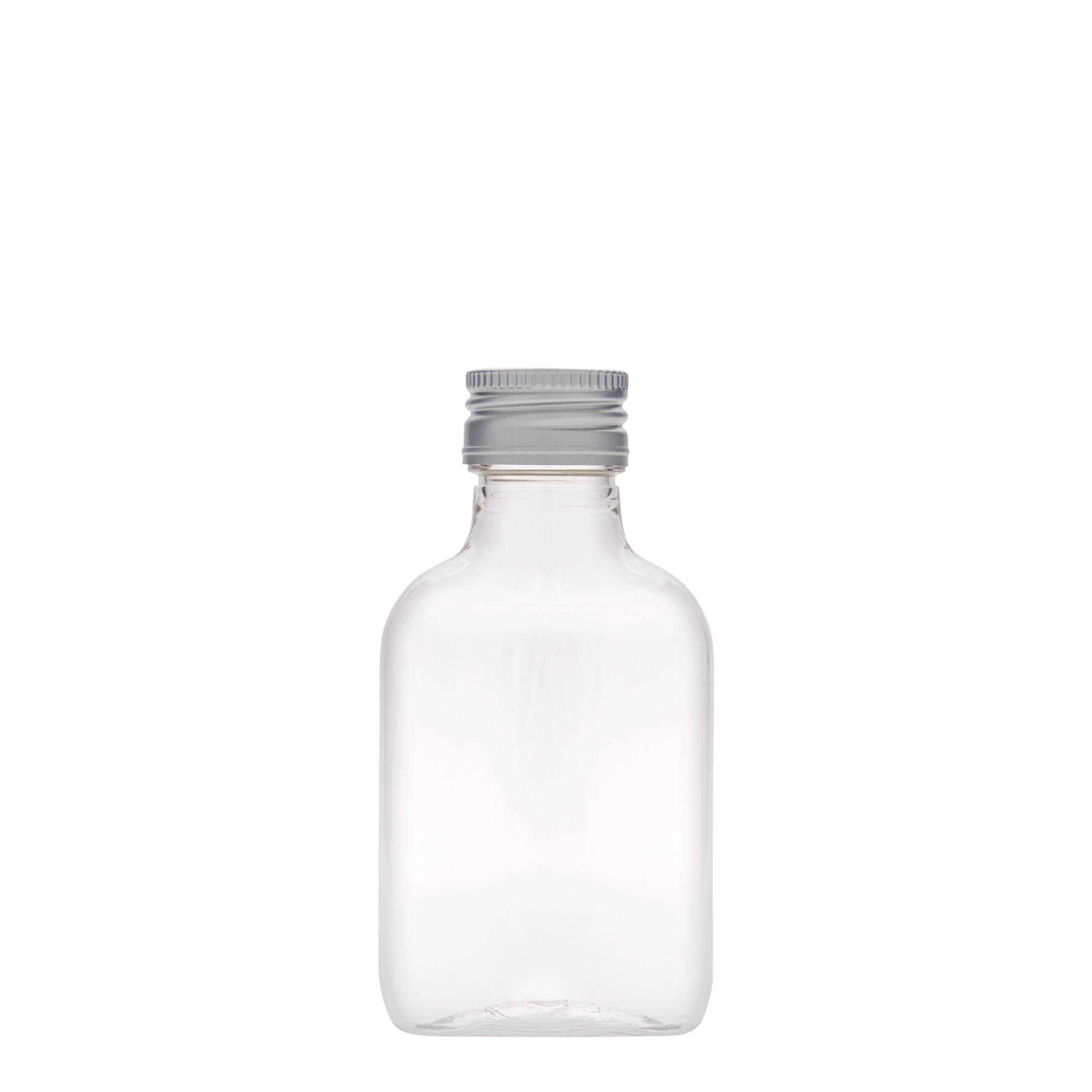 100 ml Cep şişesi, oval, PET plastik, Ağız: PP 28 100 ml Cep şişesi, oval, PET plastik, Ağız: PP 28