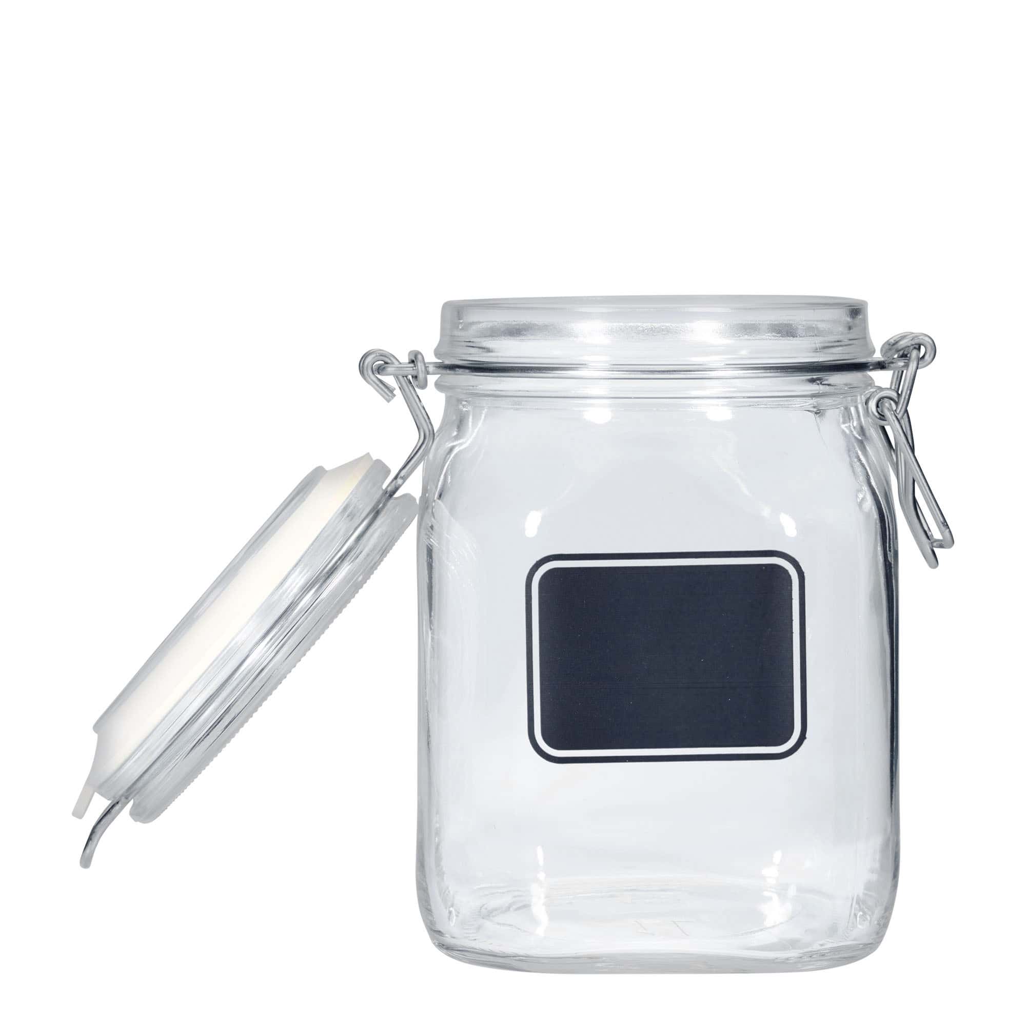 1.000 ml Tel Mandallı Kavanoz 'Fido', Motif: Etiket Alanı, kare, Ağız: Tel Mandallı Kapatma 1.000 ml Tel Mandallı Kavanoz 'Fido', Motif: Etiket Alanı, kare, Ağız: Tel Mandallı Kapatma