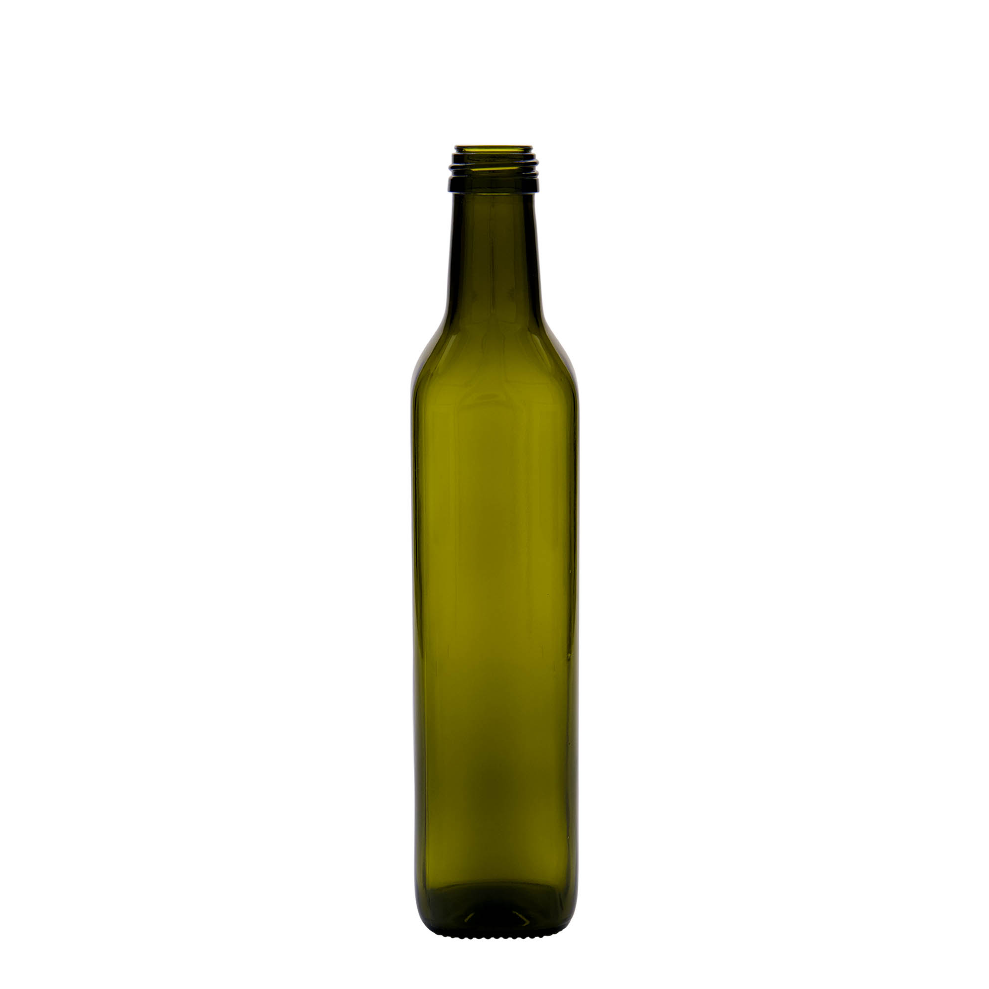 500 ml Cam Şişe 'Marasca', kare, antik yeşil, Ağız: PP 31,5