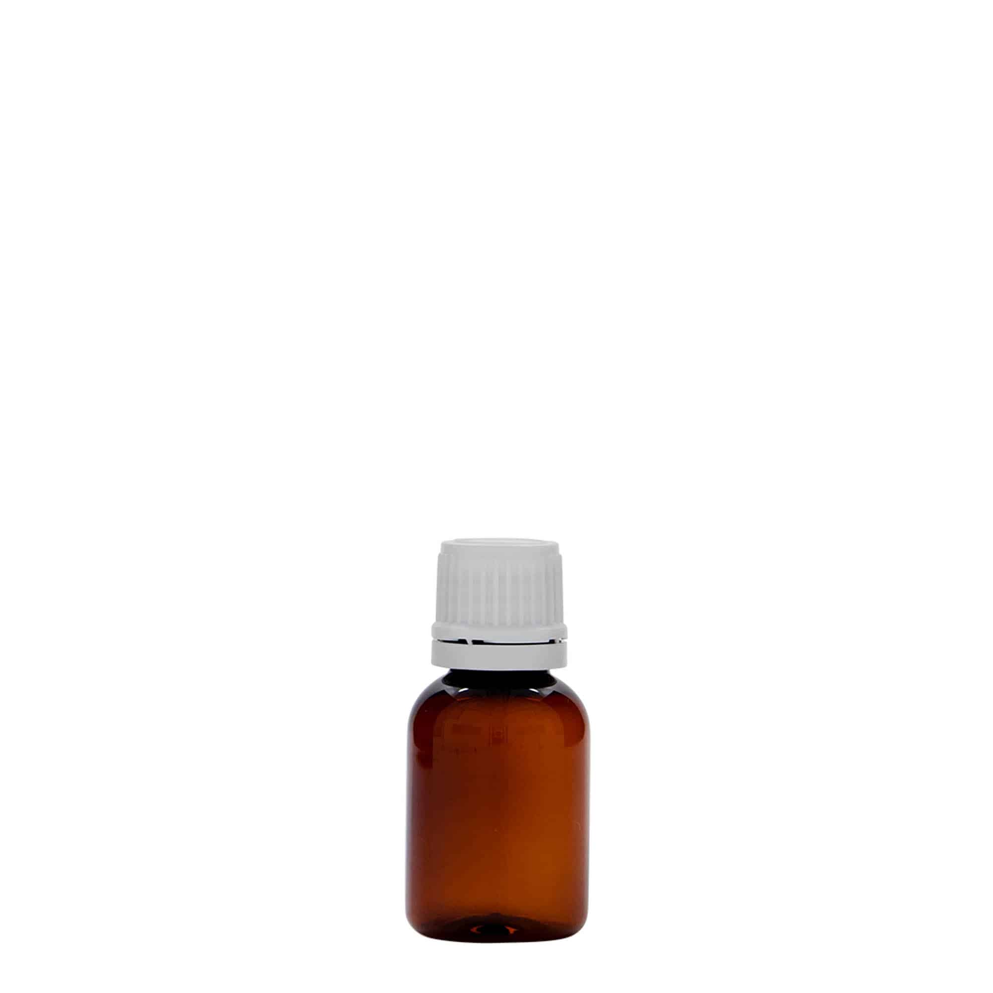 20 ml PET tıbbi şişe 'Easy Living', kahverengi, plastik, ağız: DIN 18
