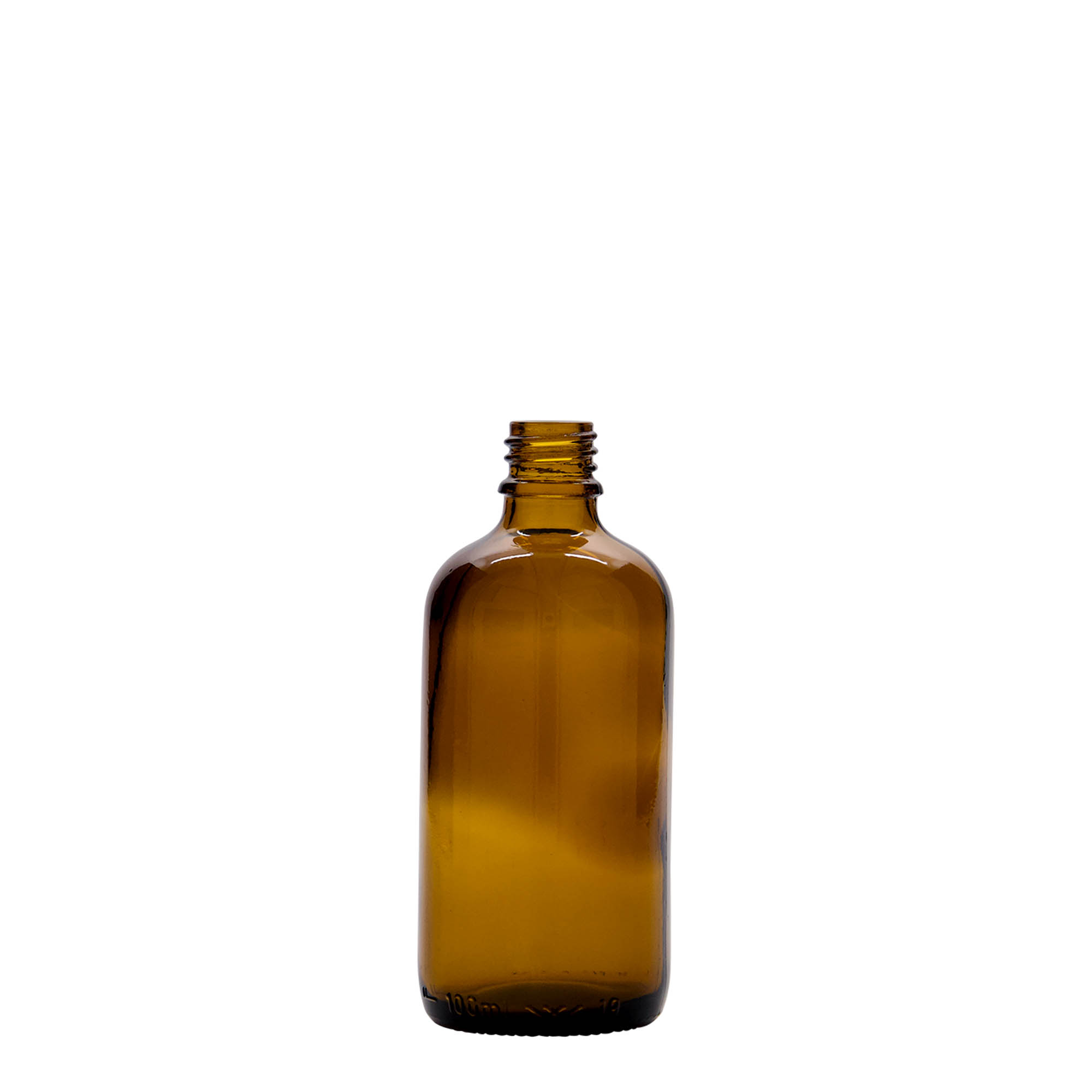 100 ml tıbbi şişe, cam, kahverengi, ağız: DIN 18
