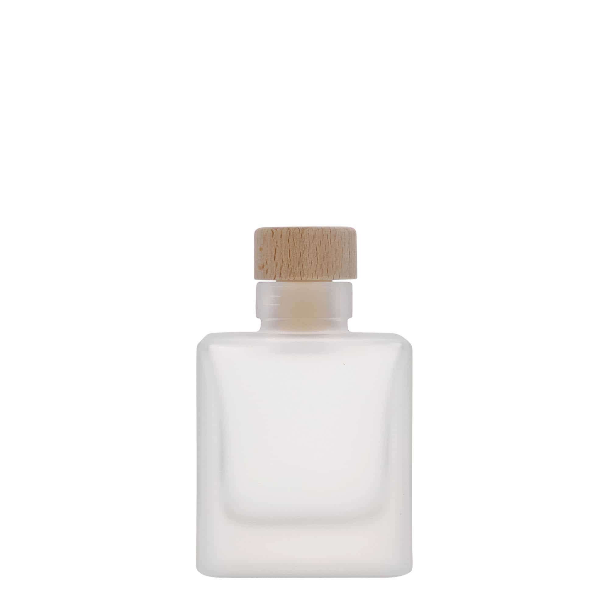 100 ml cam şişe 'Cube', kare, buzlu, ağız: mantar