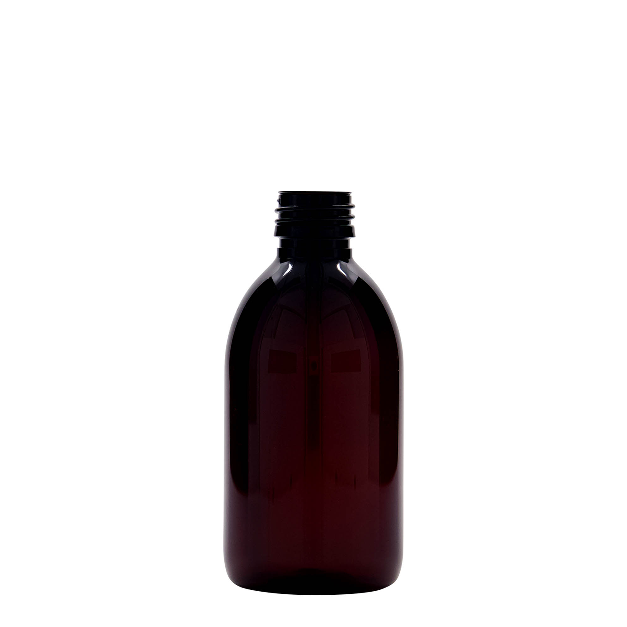 250 ml PET tıbbi şişe, kahverengi, plastik, ağız: PP 28