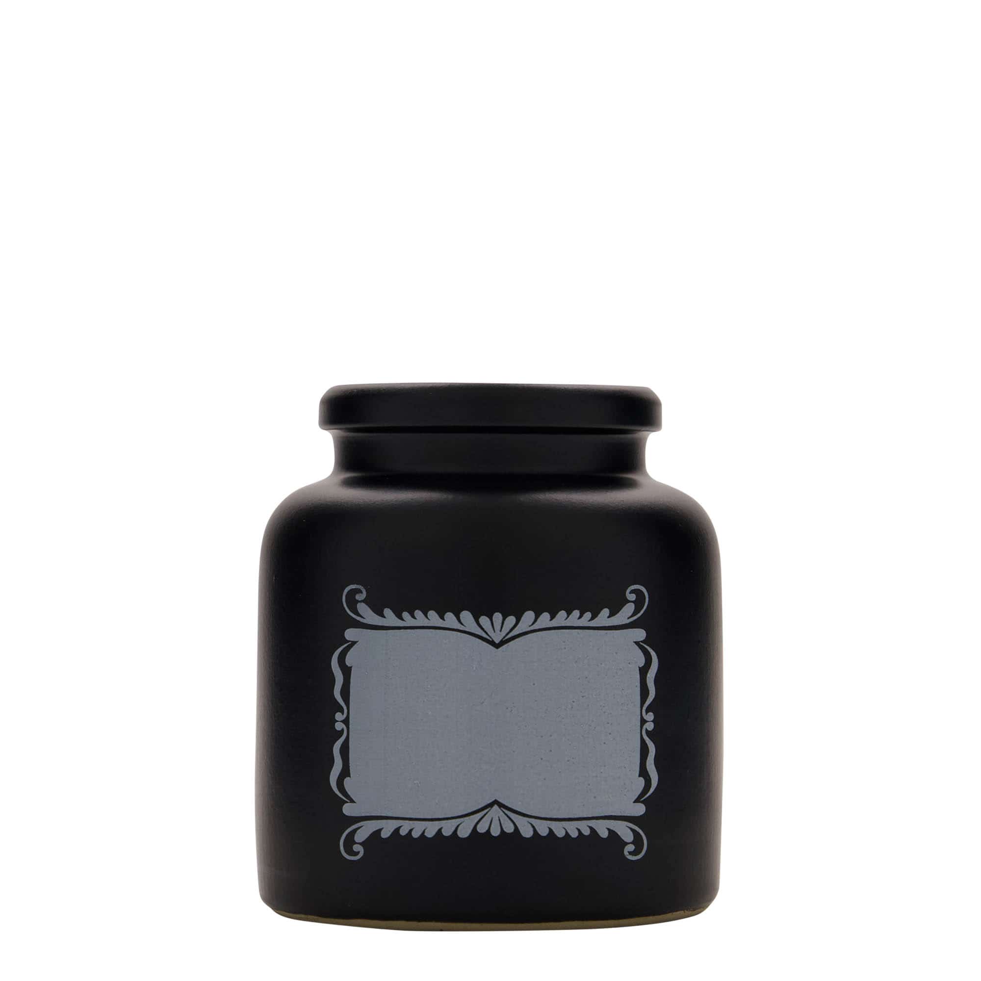 270 ml taş toprak kabı, motif: etiket alanı, seramik, siyah, ağız: kapaklı 270 ml taş toprak kabı, motif: etiket alanı, seramik, siyah, ağız: kapaklı