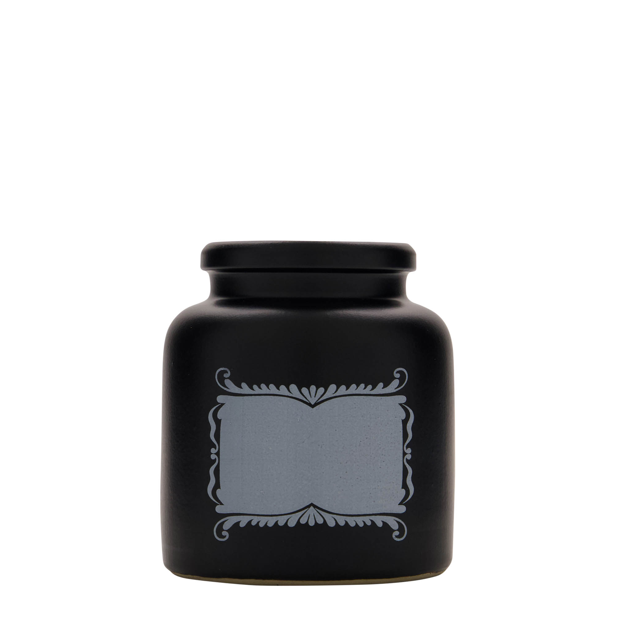 270 ml taş toprak kabı, motif: etiket alanı, seramik, siyah, ağız: kapaklı