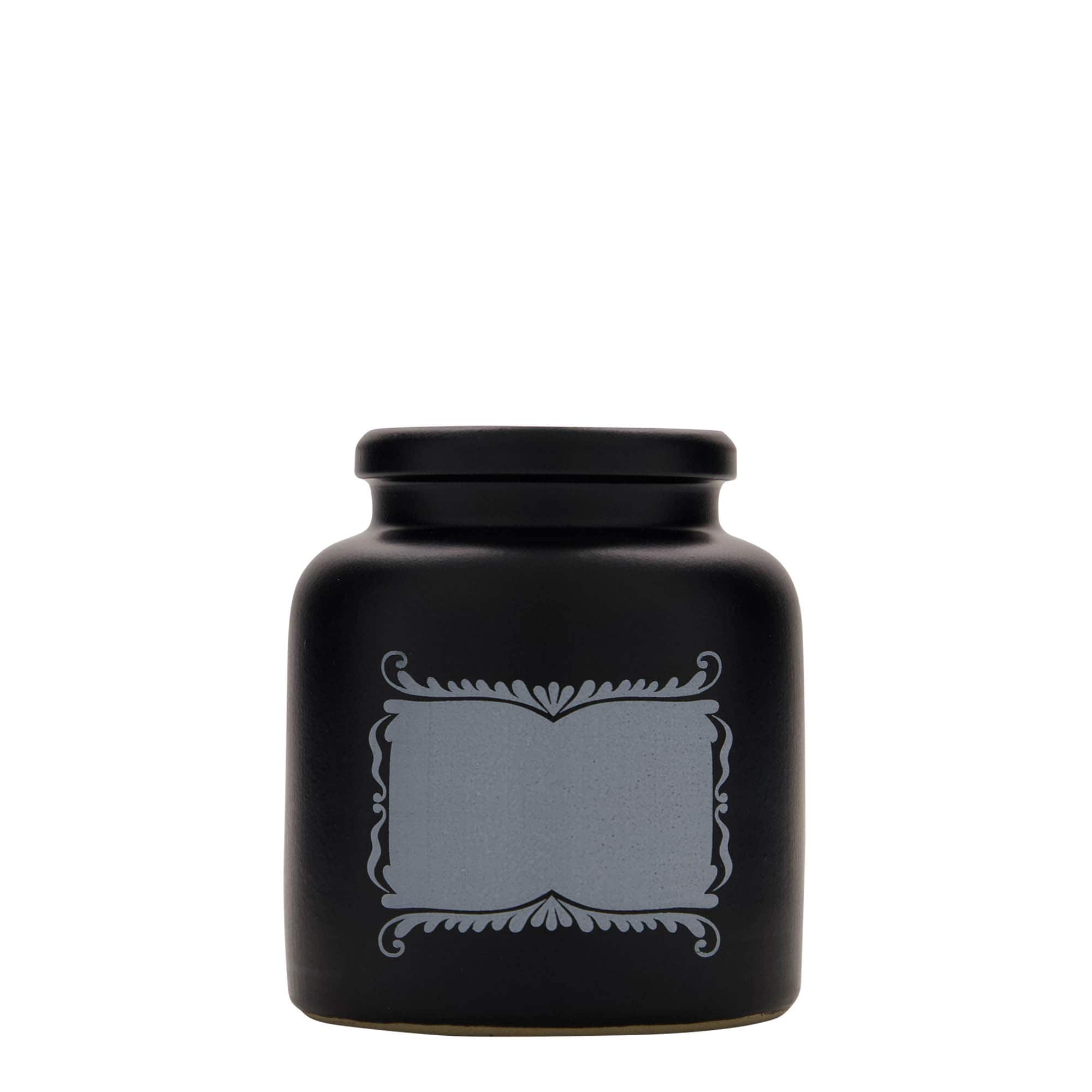 270 ml taş toprak kabı, motif: etiket alanı, seramik, siyah, ağız: kapaklı