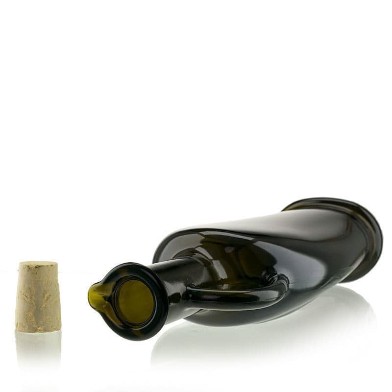 500 ml Cam şişe 'Eleganta', oval, antik yeşil, Ağız: Mantar
