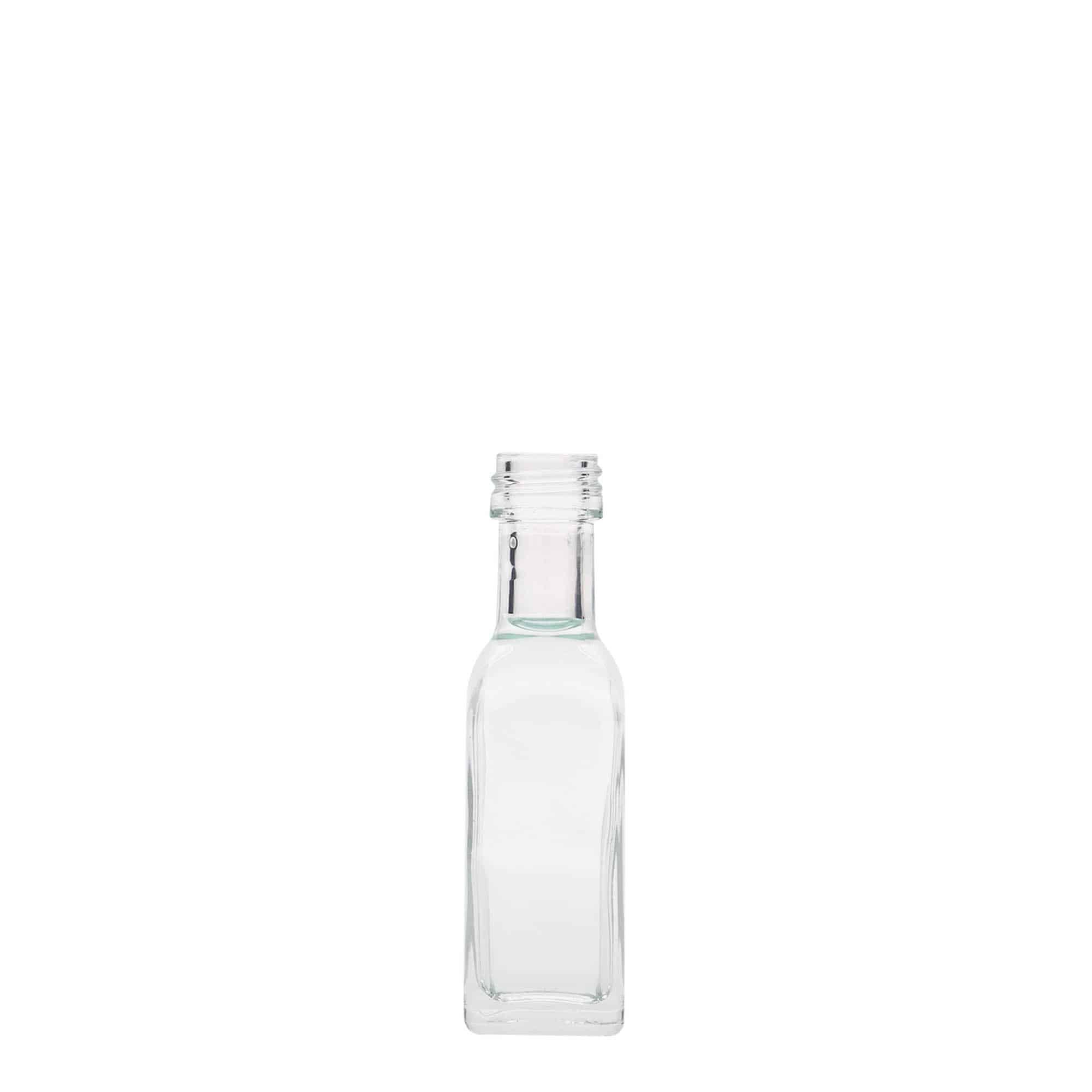 20 ml cam şişe 'Marasca', kare, ağız: PP 18