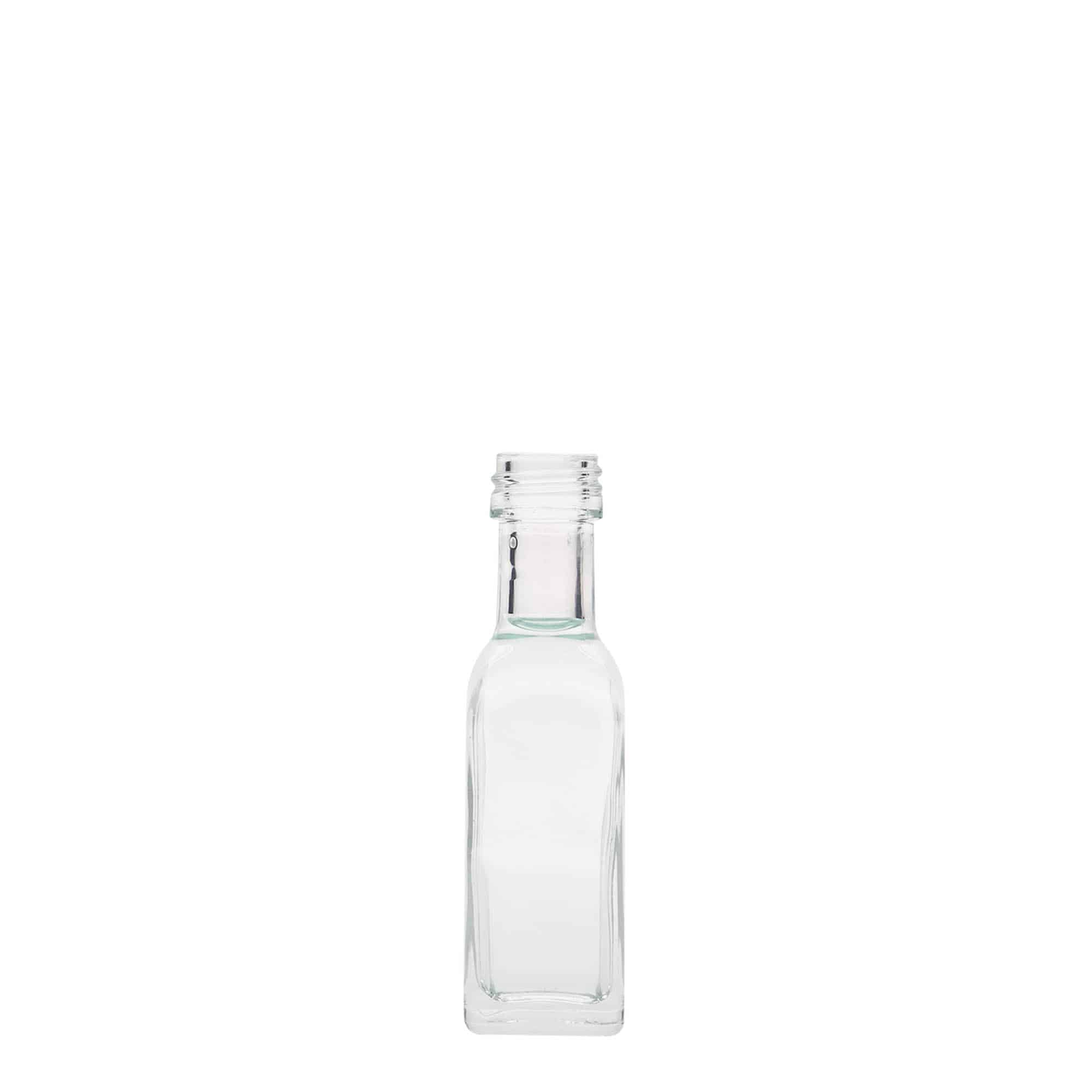 20 ml cam şişe 'Marasca', kare, ağız: PP 18