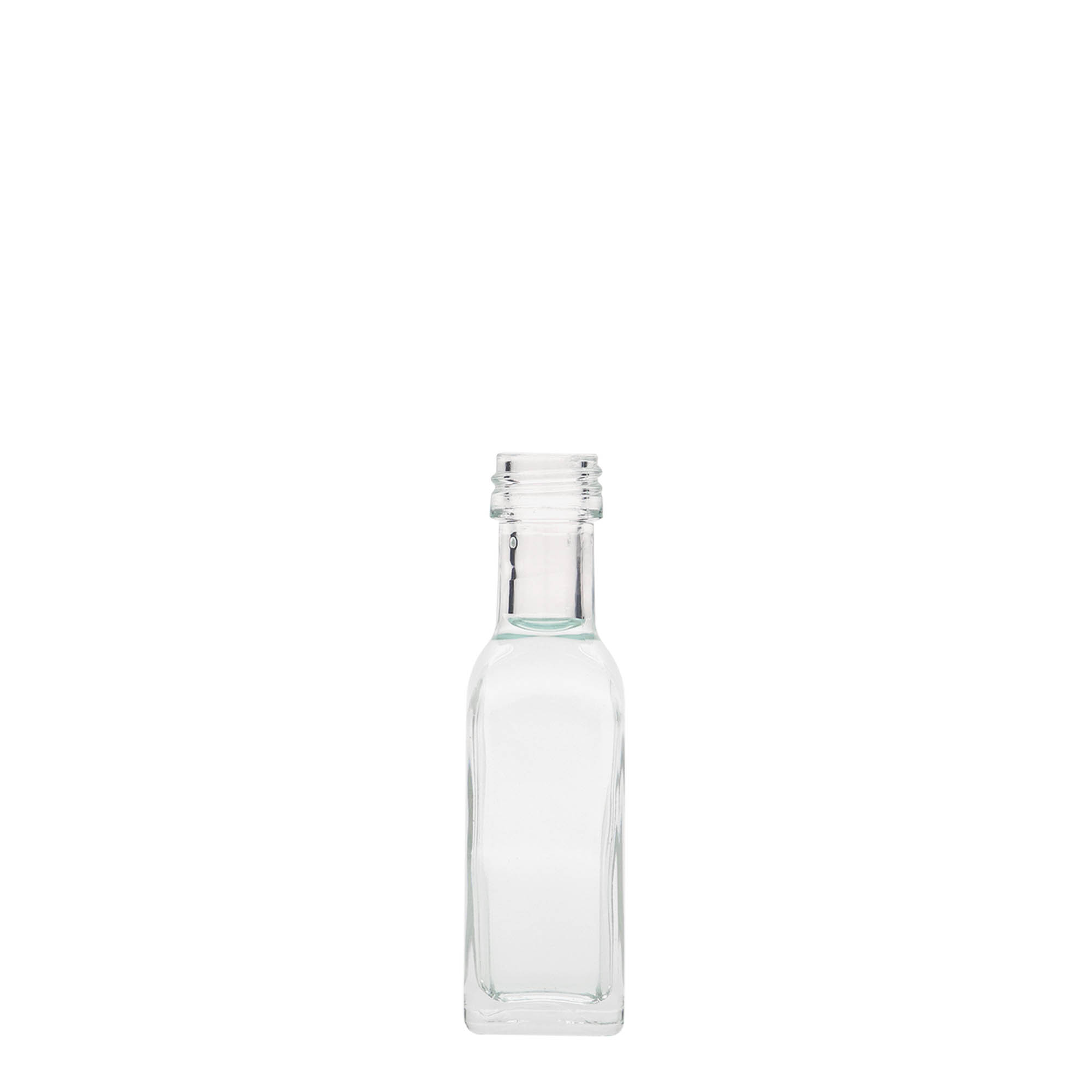 20 ml cam şişe 'Marasca', kare, ağız: PP 18