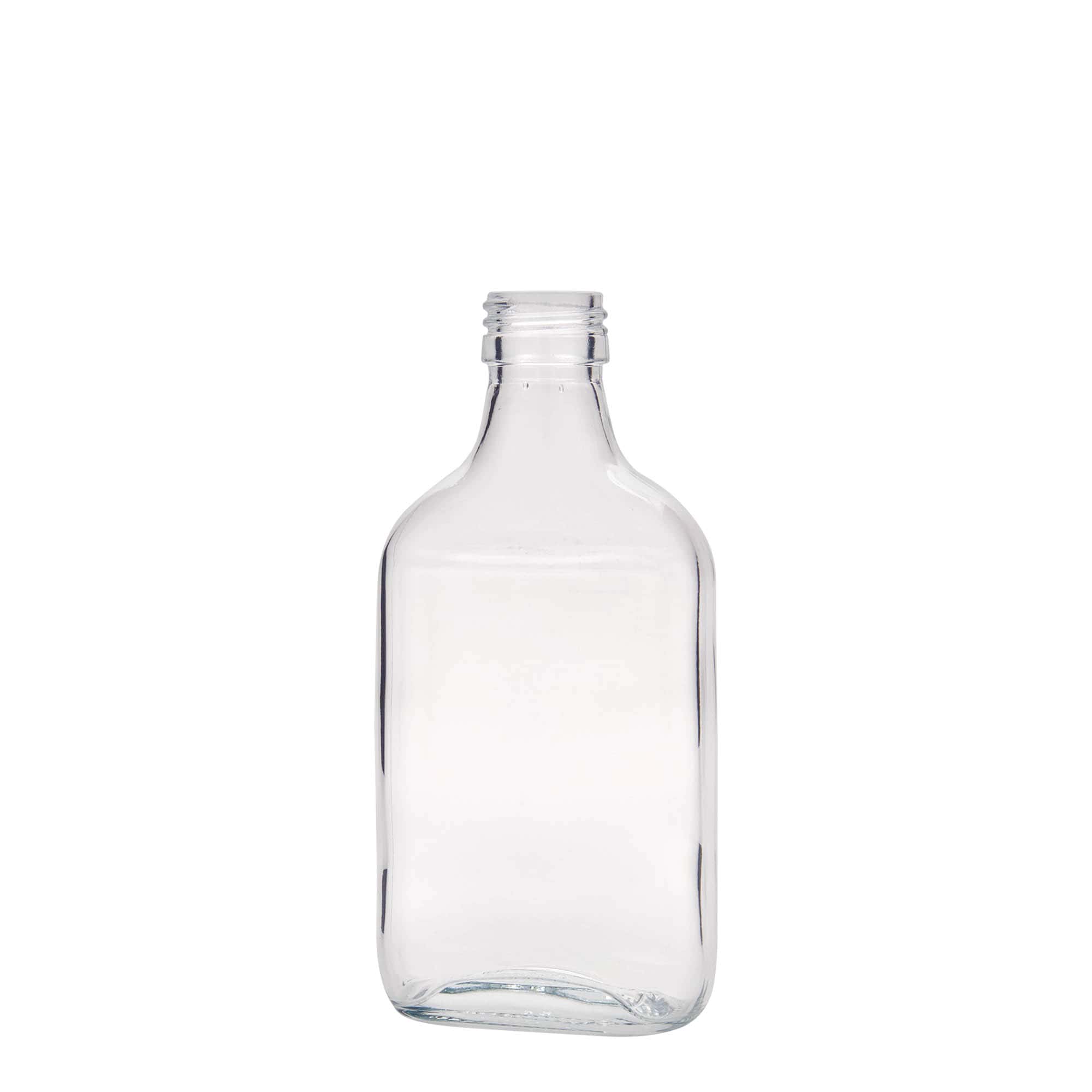 200 ml cep şişesi, dikdörtgen, cam, ağız: PP 28 200 ml cep şişesi, dikdörtgen, cam, ağız: PP 28