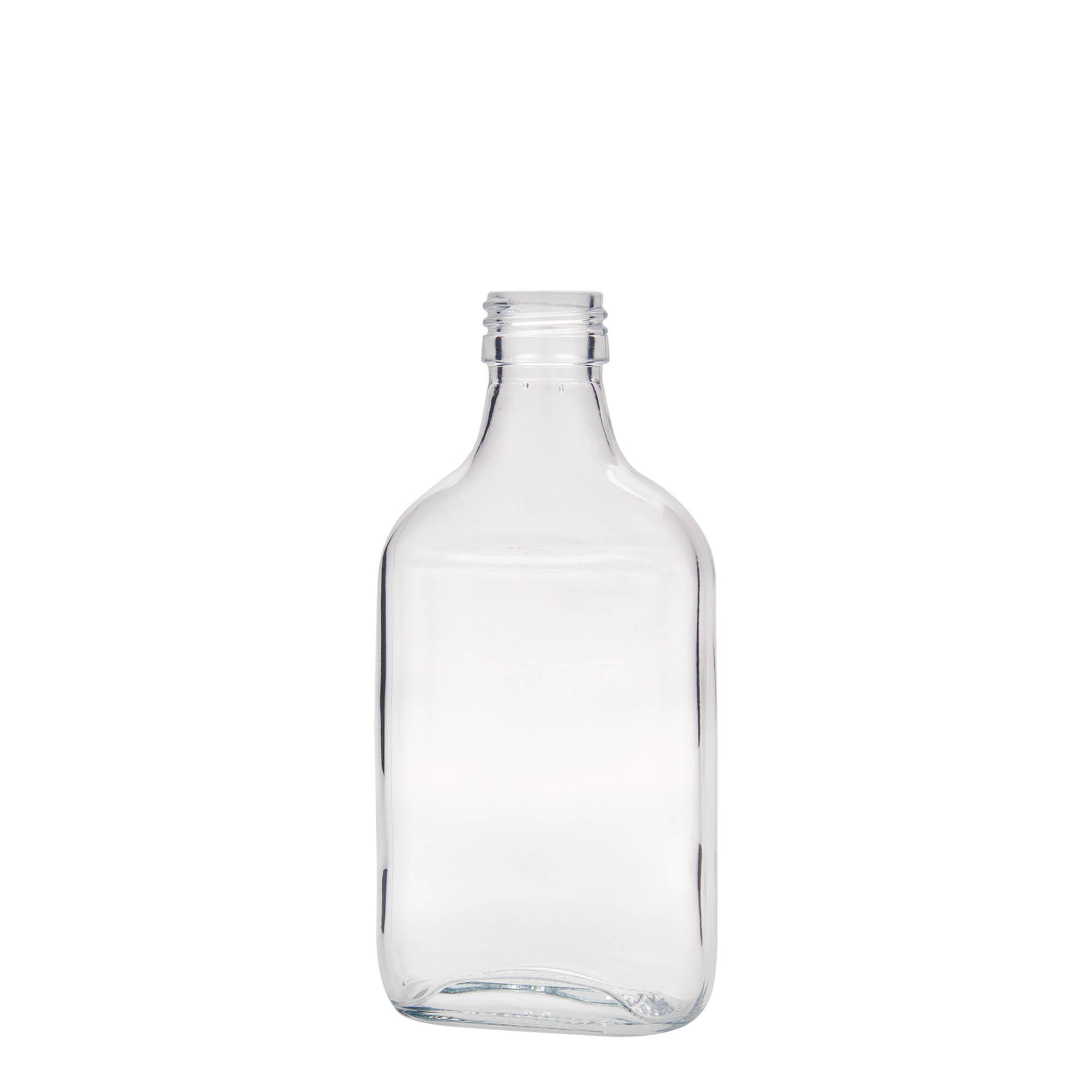200 ml cep şişesi, dikdörtgen, cam, ağız: PP 28 200 ml cep şişesi, dikdörtgen, cam, ağız: PP 28