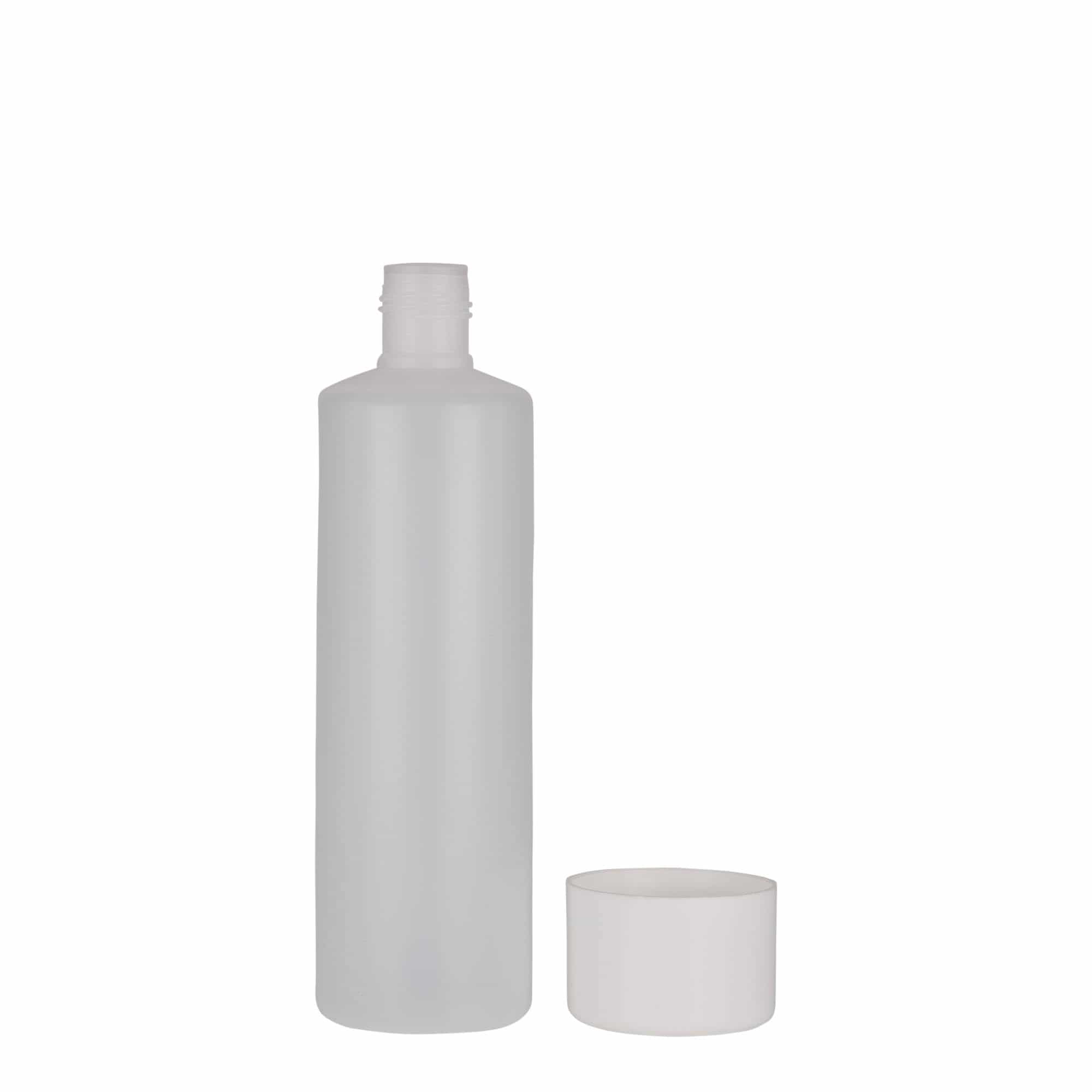 250 ml yuvarlak şişe, PE plastik, doğal, ağız: vidalı kapak