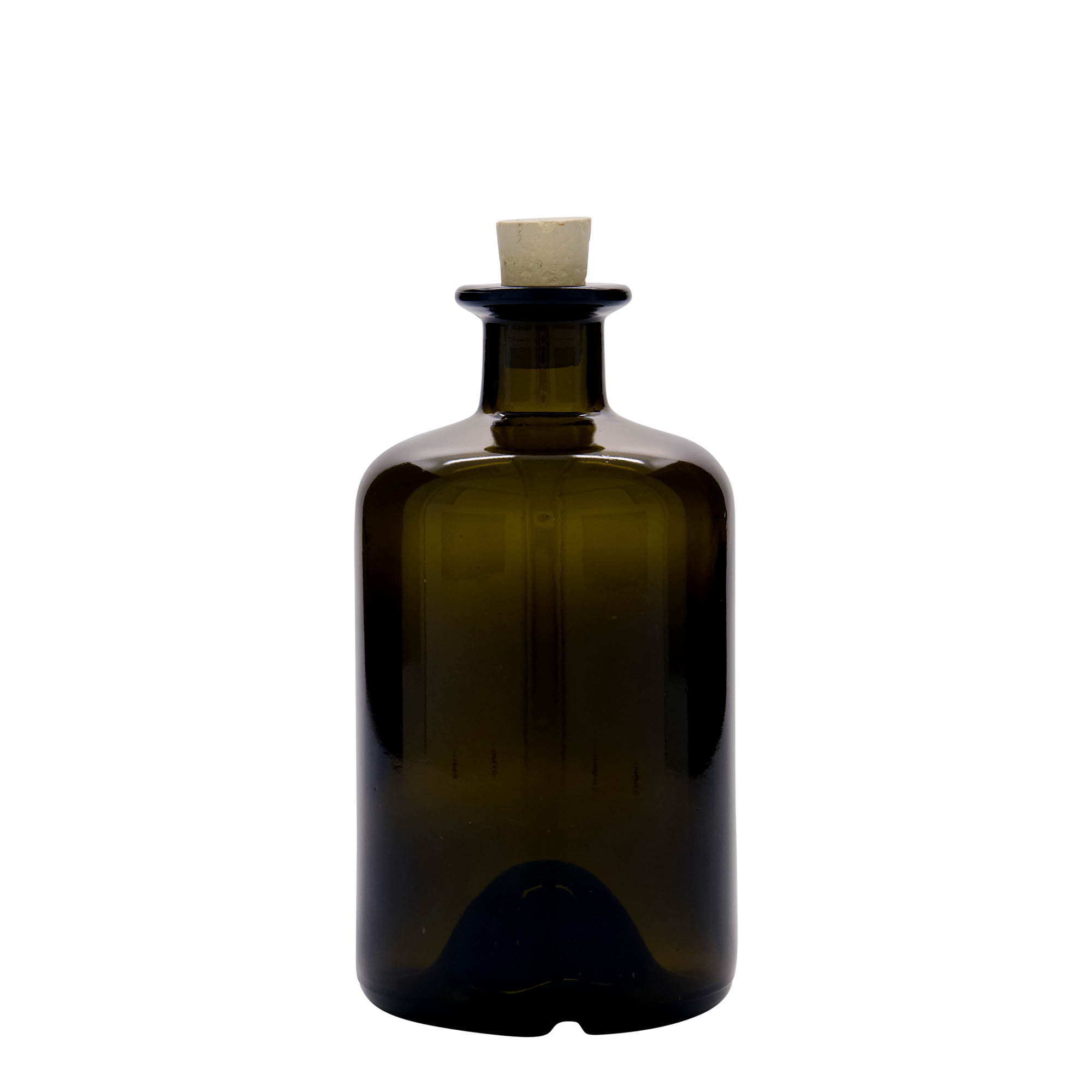 500 ml eczacı cam şişesi, antik yeşil, ağız: mantar