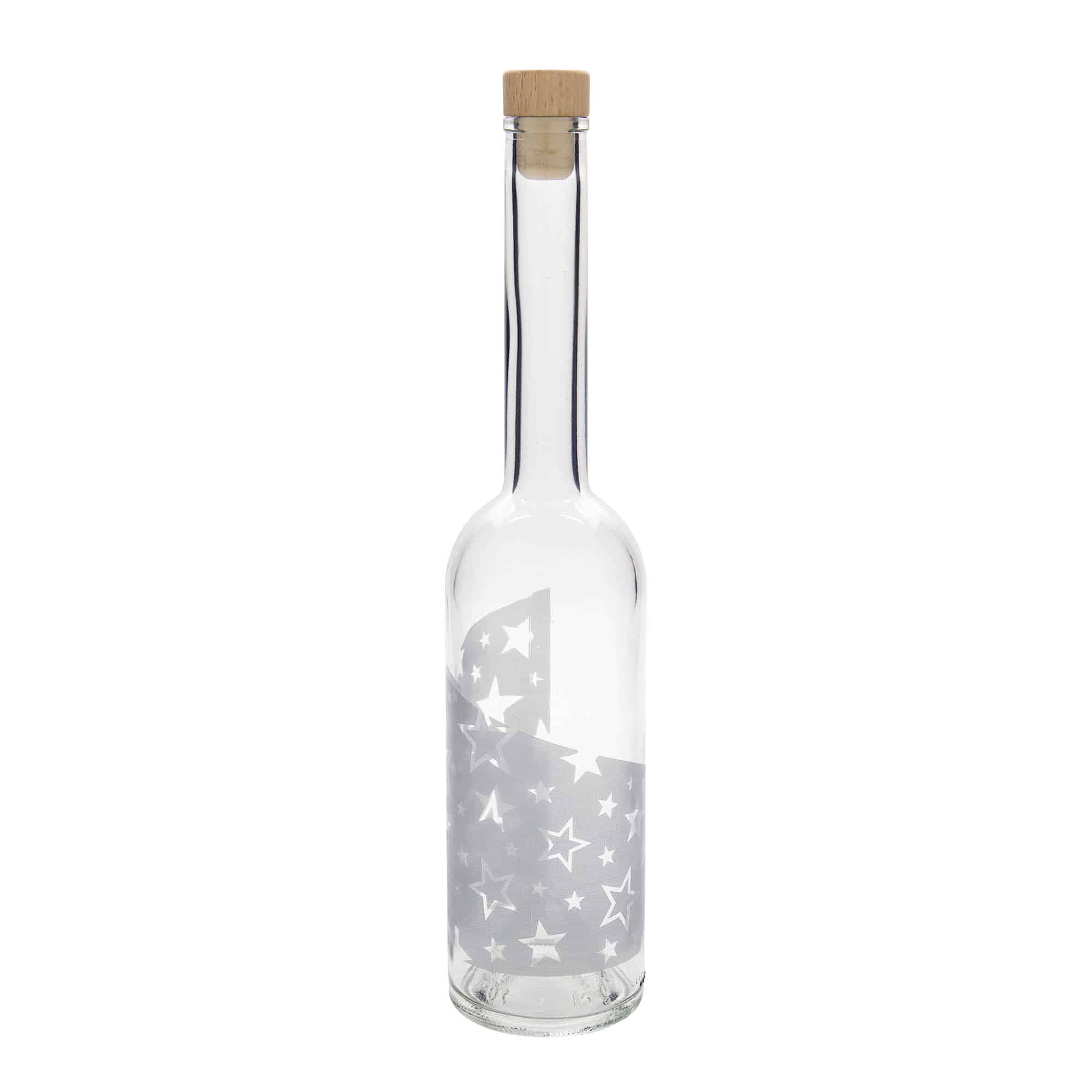 500 ml Cam Şişe 'Opera', Motif: Gümüş Yıldızlar, Ağız: Mantar