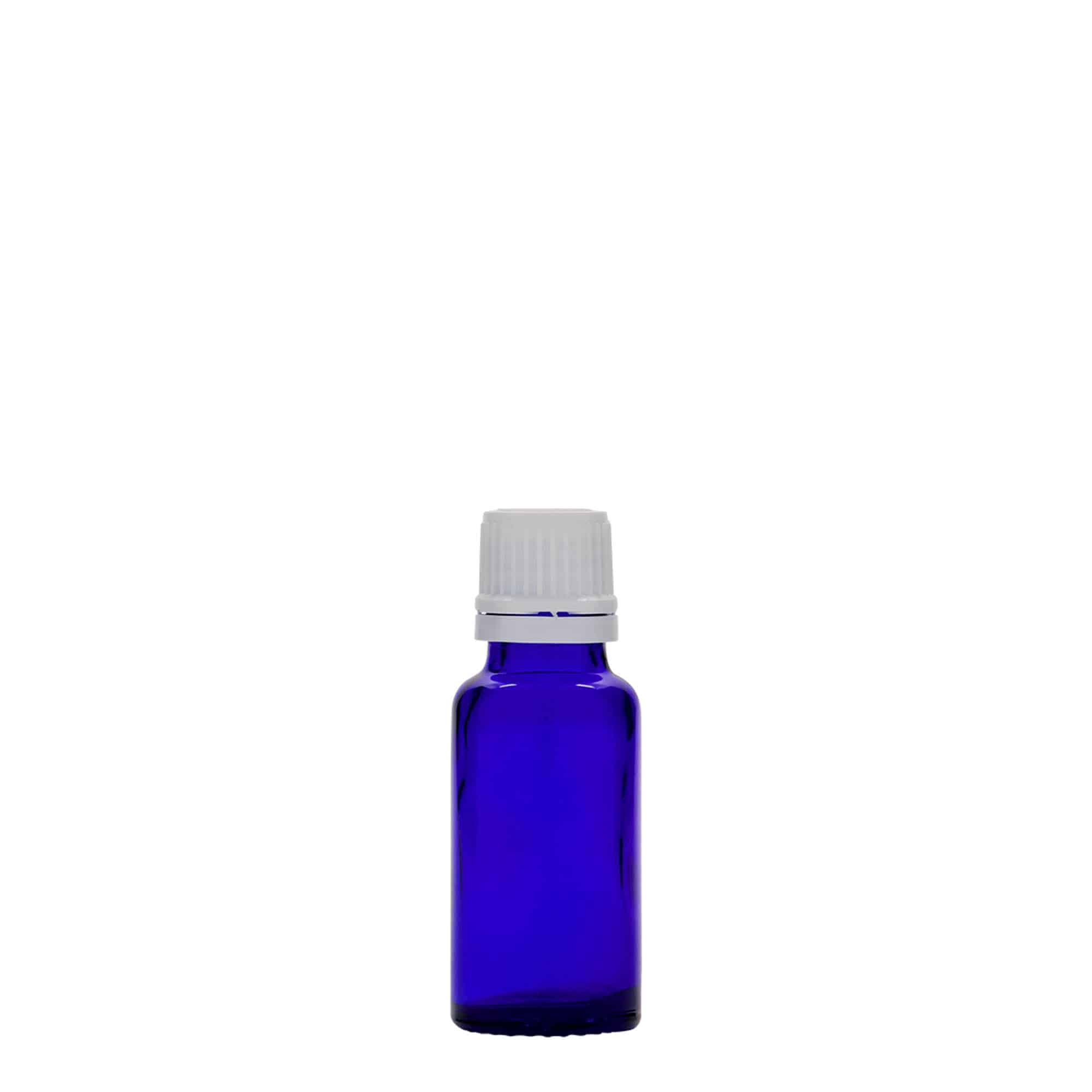 20 ml tıbbi şişe, cam, kraliyet mavisi, ağız: DIN 18