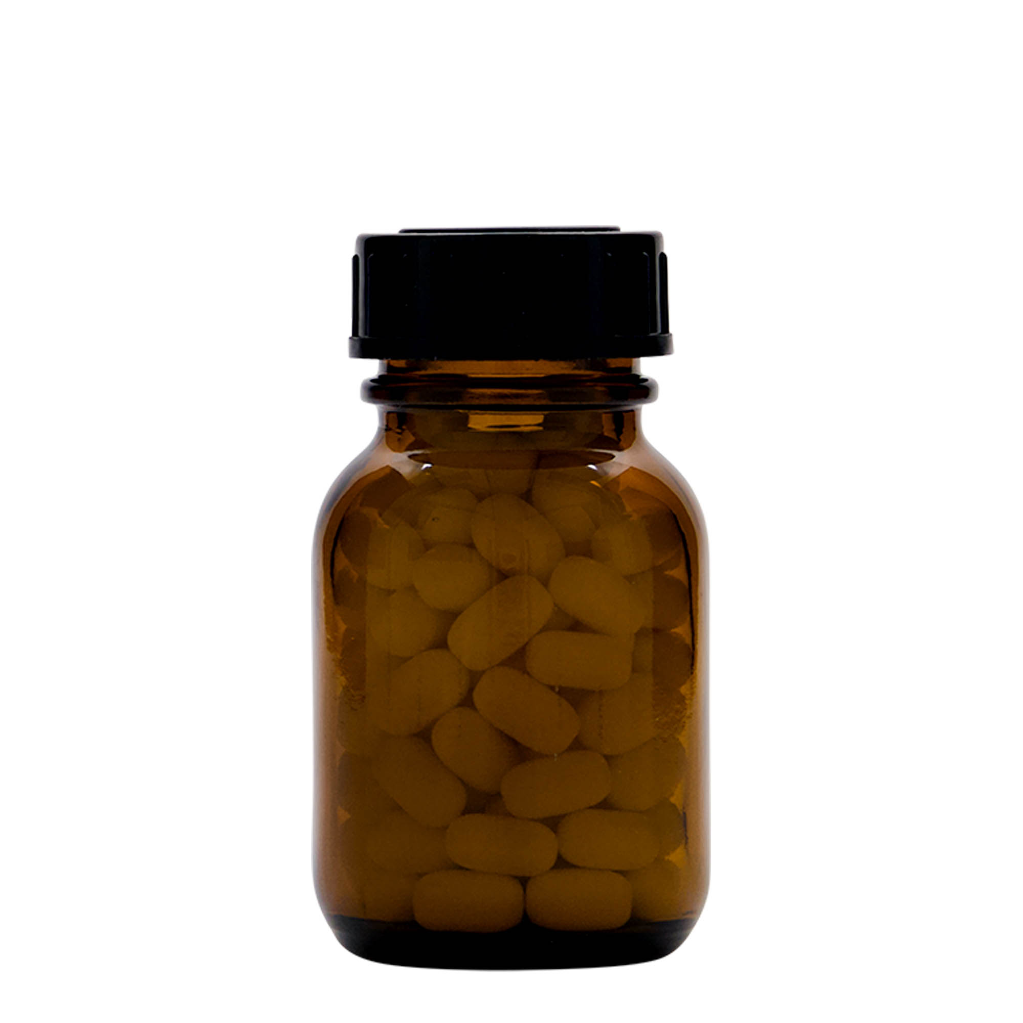 50 ml Geniş ağızlı cam şişe, kahverengi, ağız çapı: DIN 32