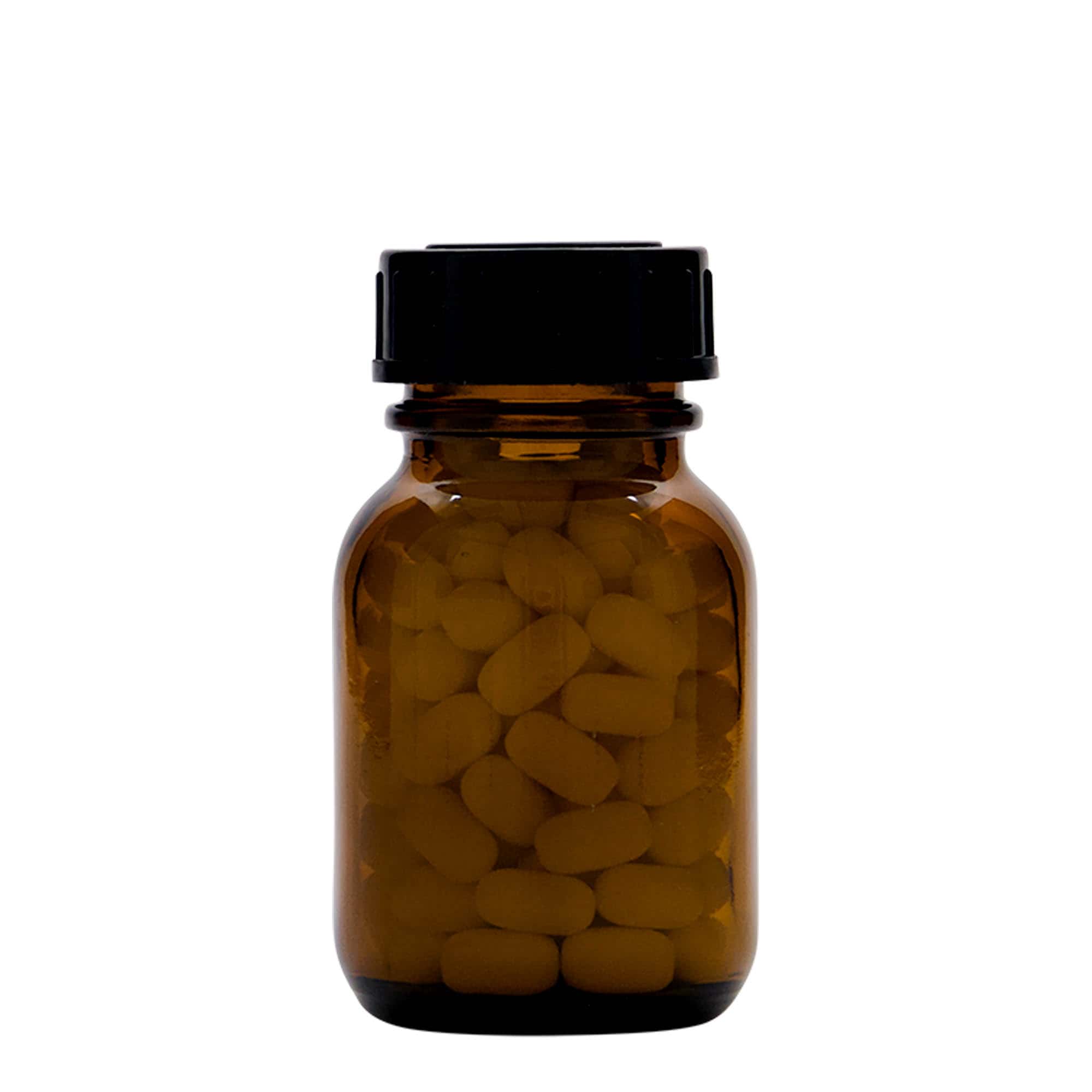 50 ml Geniş ağızlı cam şişe, kahverengi, ağız çapı: DIN 32