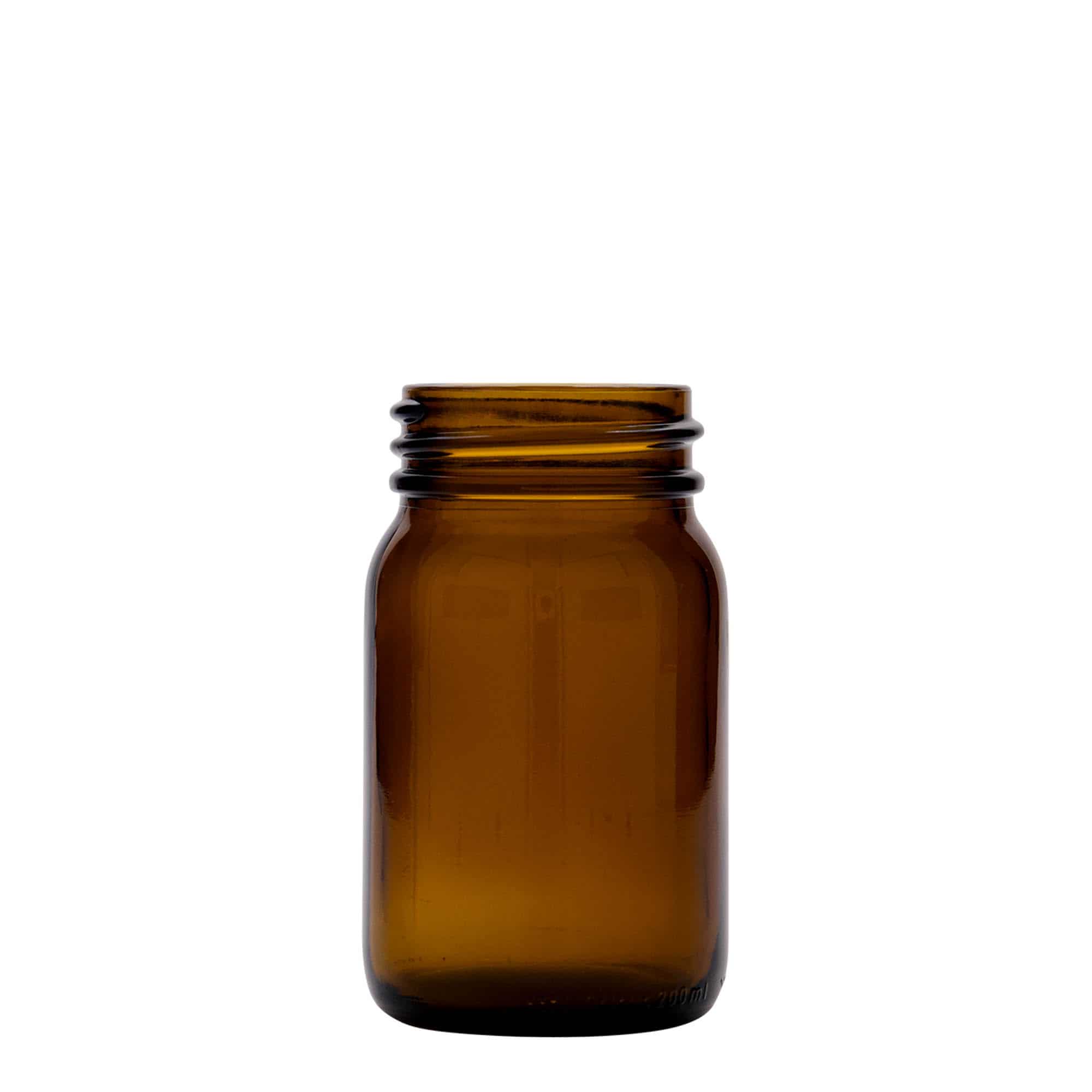 200 ml geniş ağızlı cam, kahverengi, ağız çapı: DIN 55 200 ml geniş ağızlı cam, kahverengi, ağız çapı: DIN 55